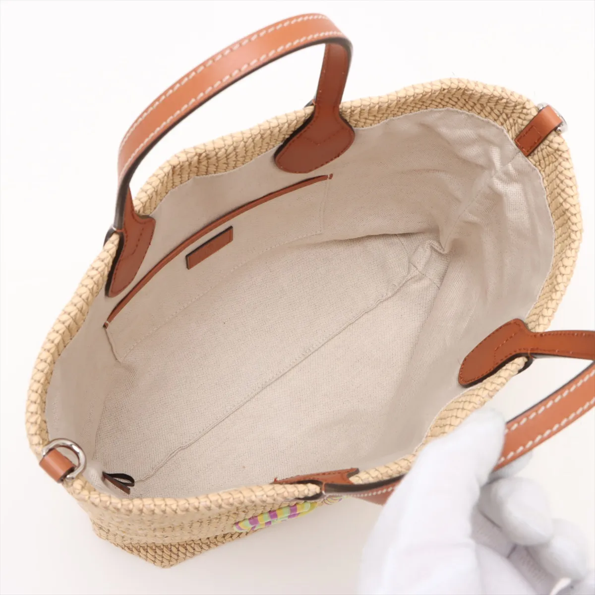 Patch Raffia 2WAY Handbag Beige 779671 — view 8