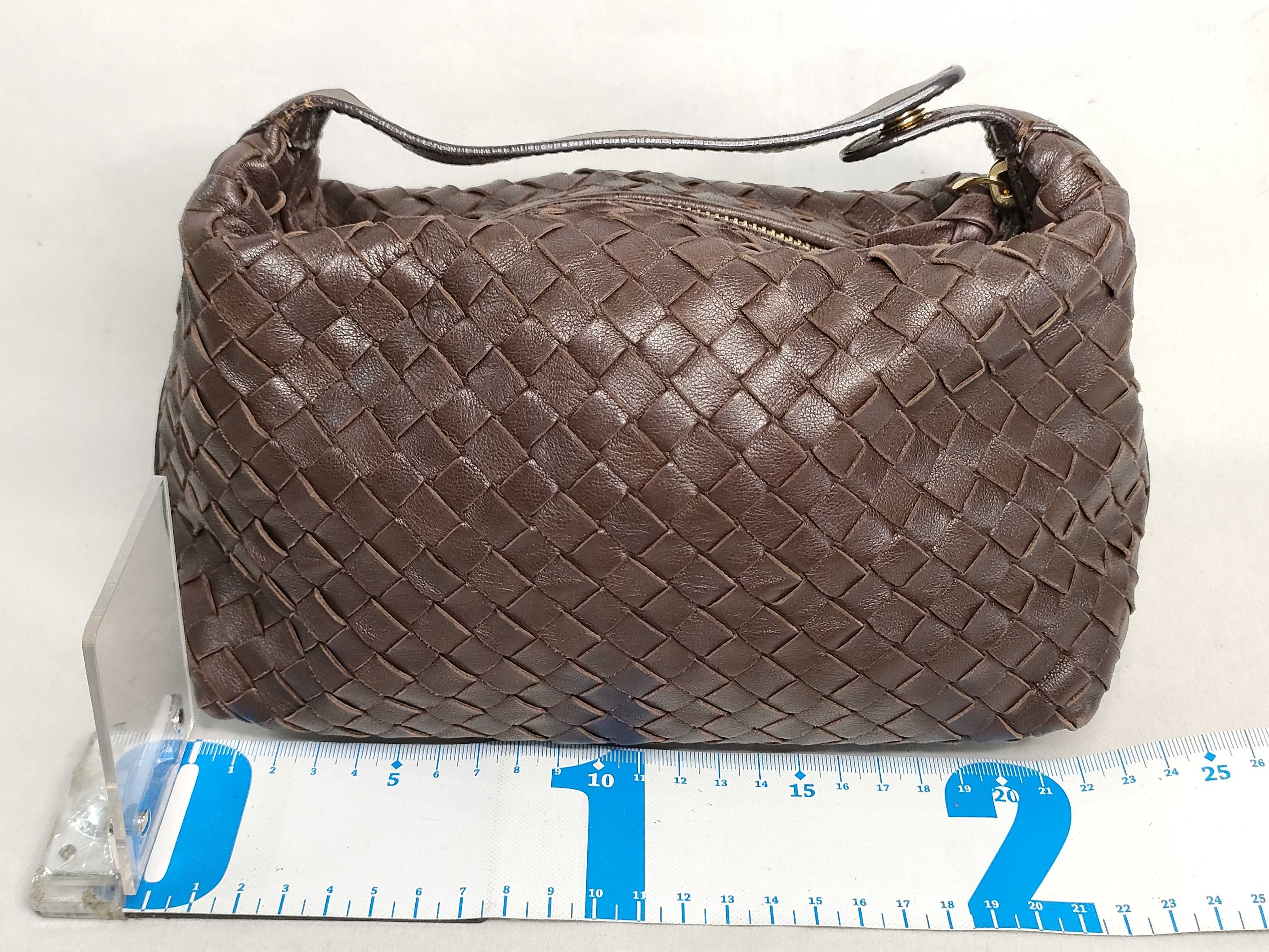 Intrecciato Leather Handbag, Brown, 114087 — view 2