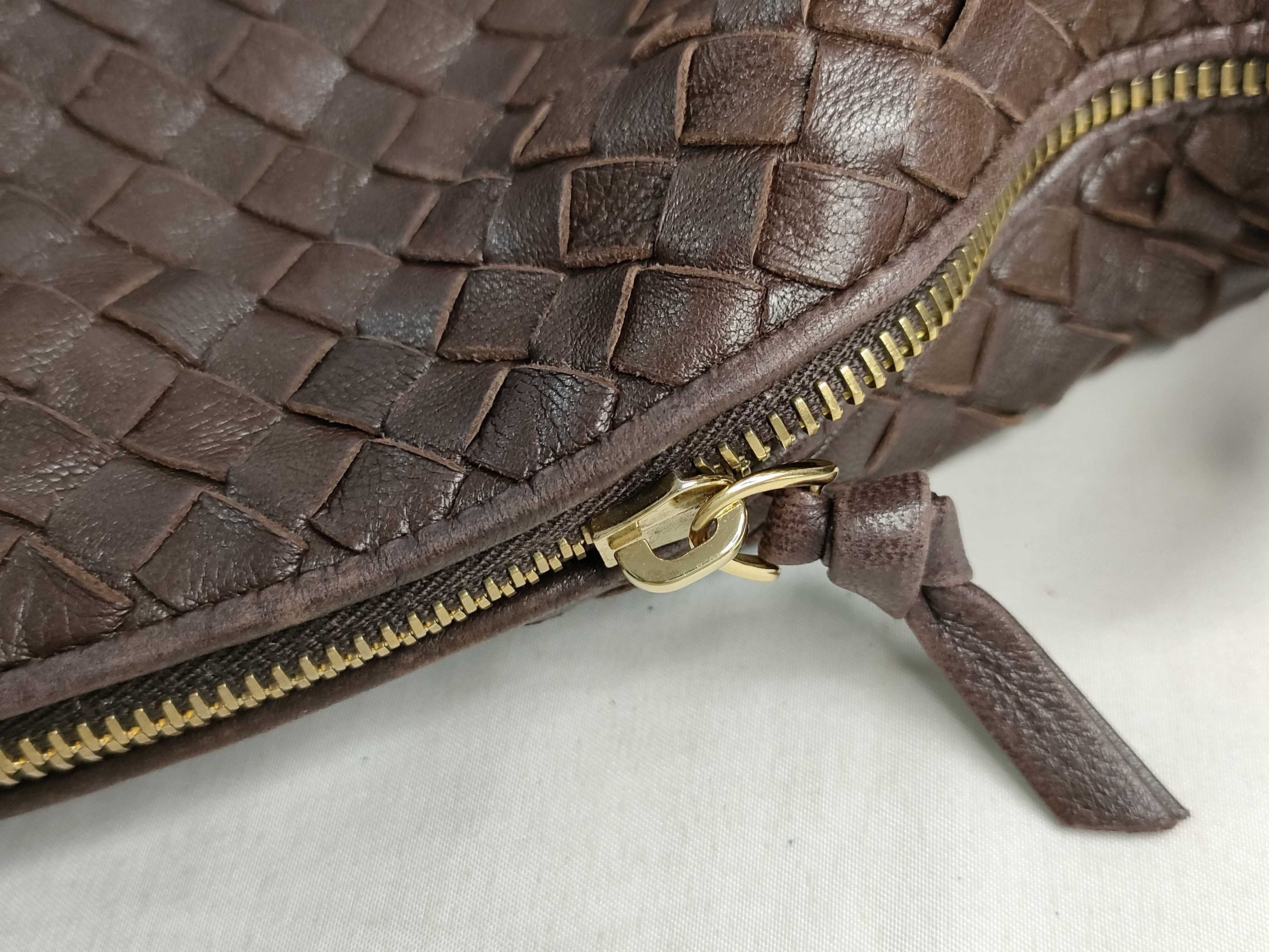 Intrecciato Leather Handbag, Brown, 114087 — view 12