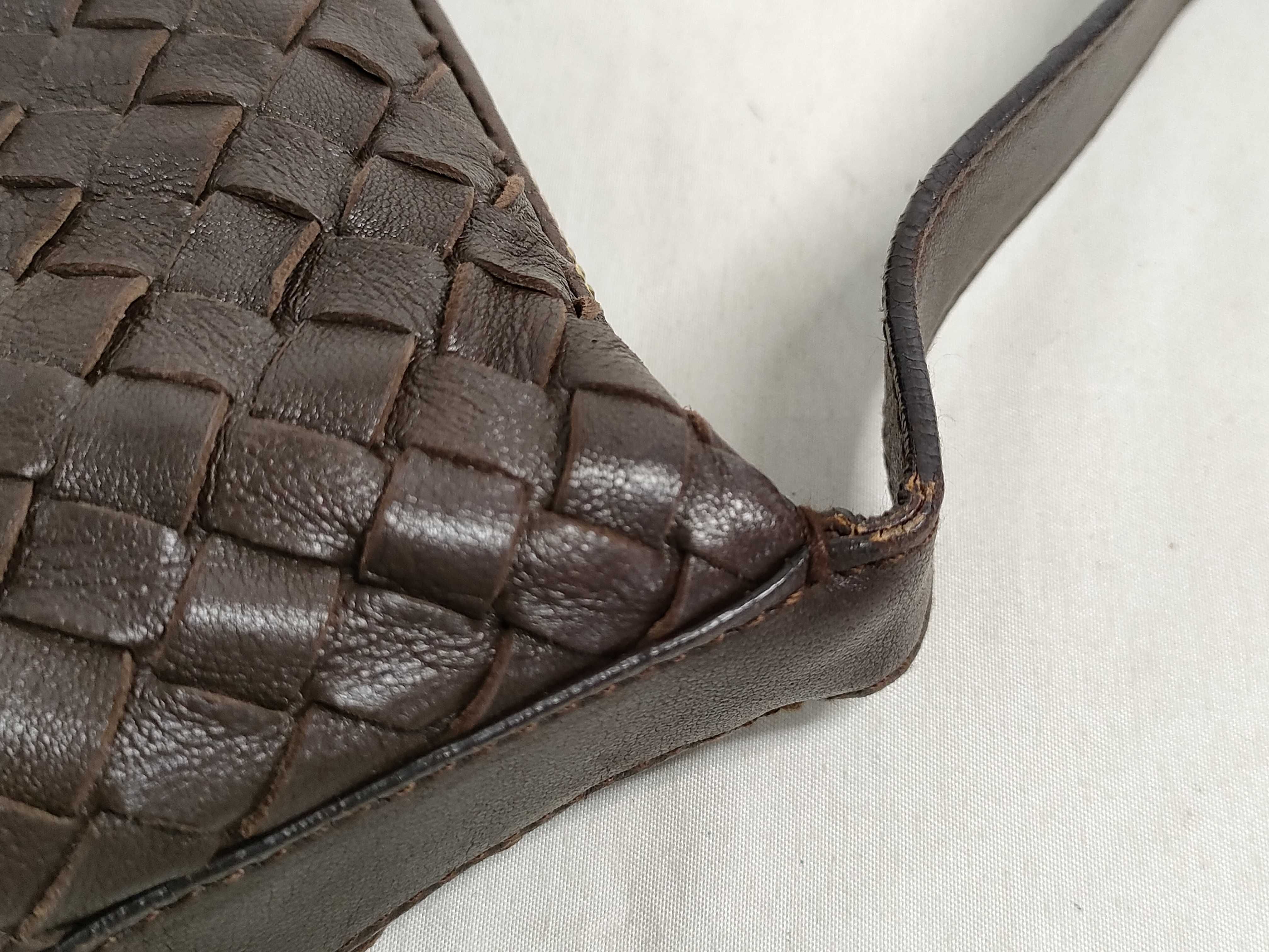 Intrecciato Leather Handbag, Brown, 114087 — view 13