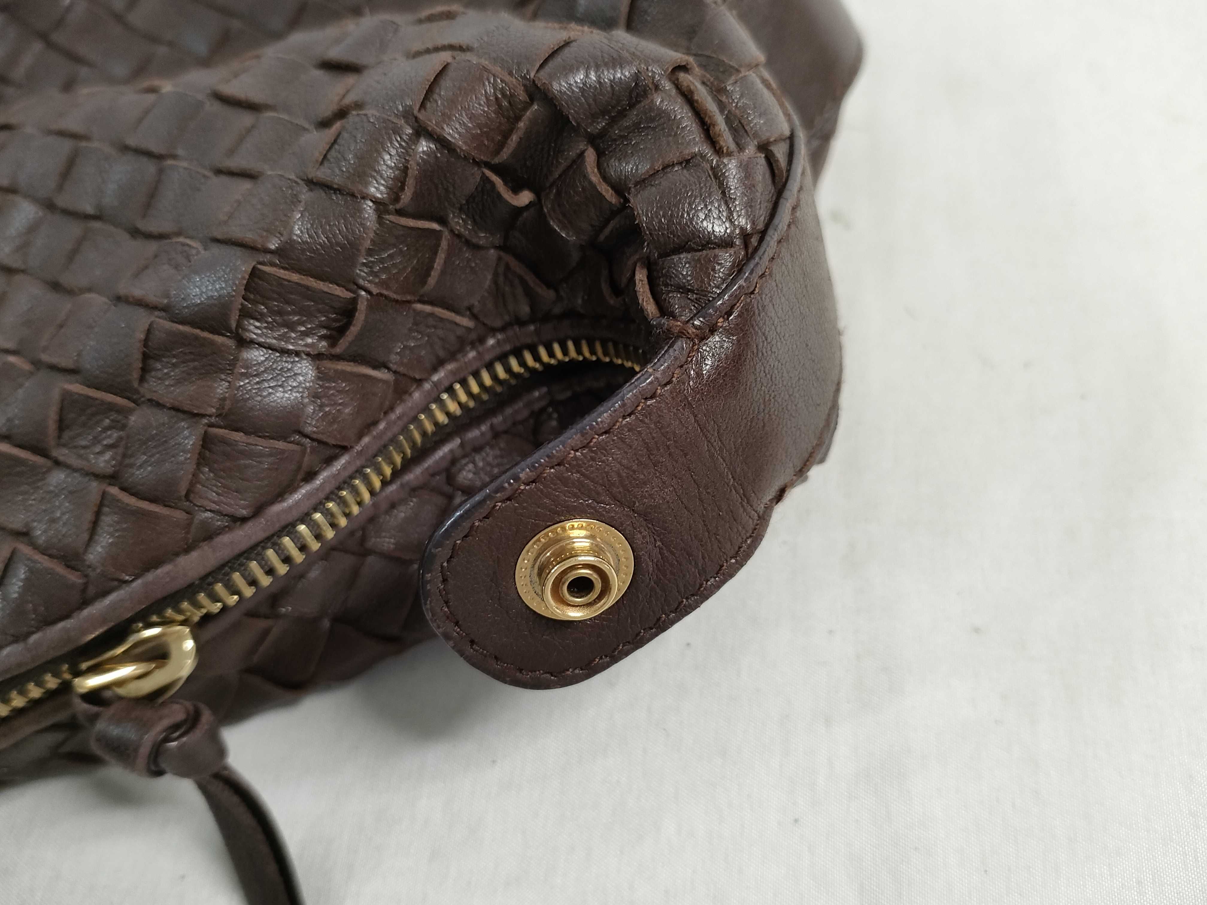 Intrecciato Leather Handbag, Brown, 114087 — view 14