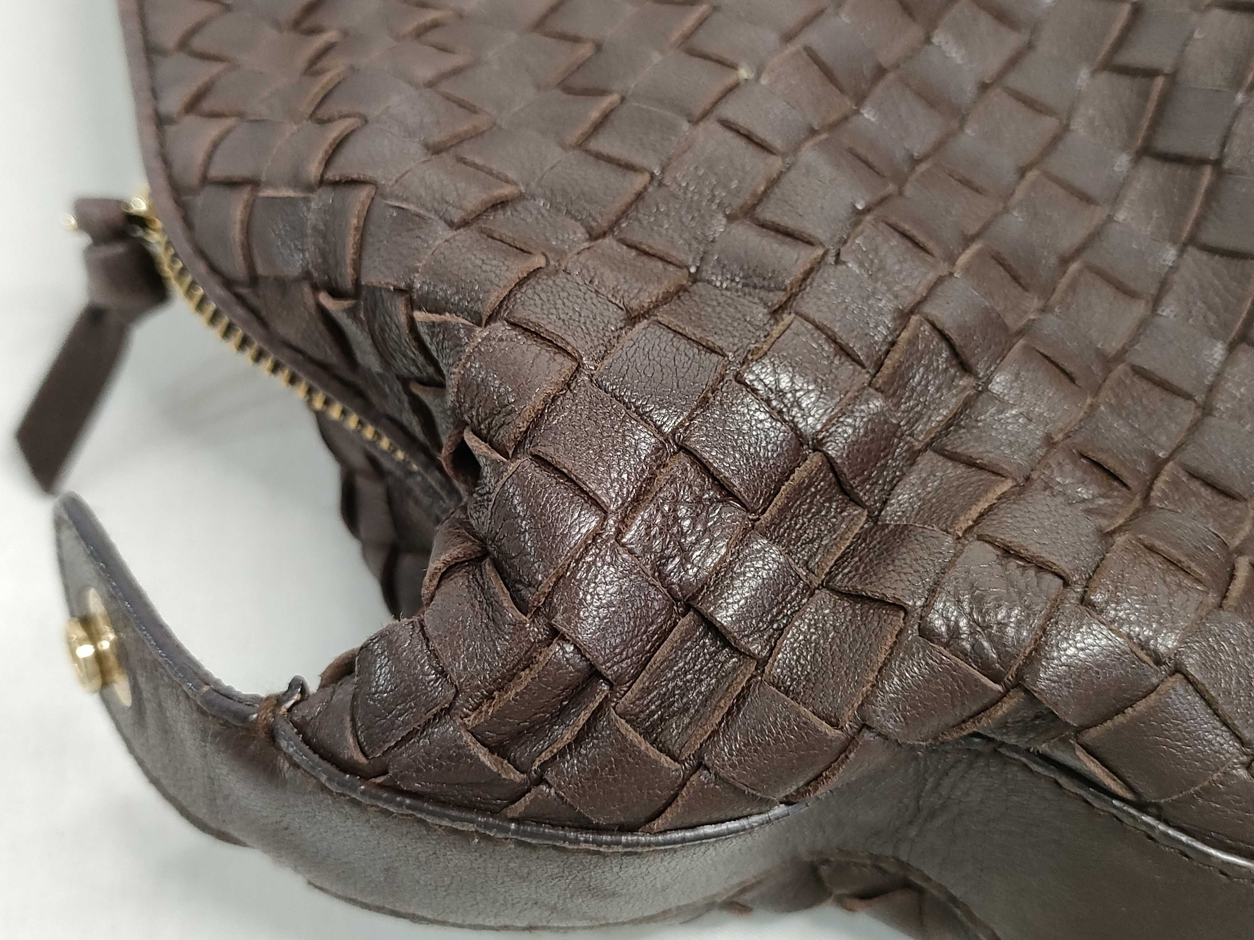 Intrecciato Leather Handbag, Brown, 114087 — view 15