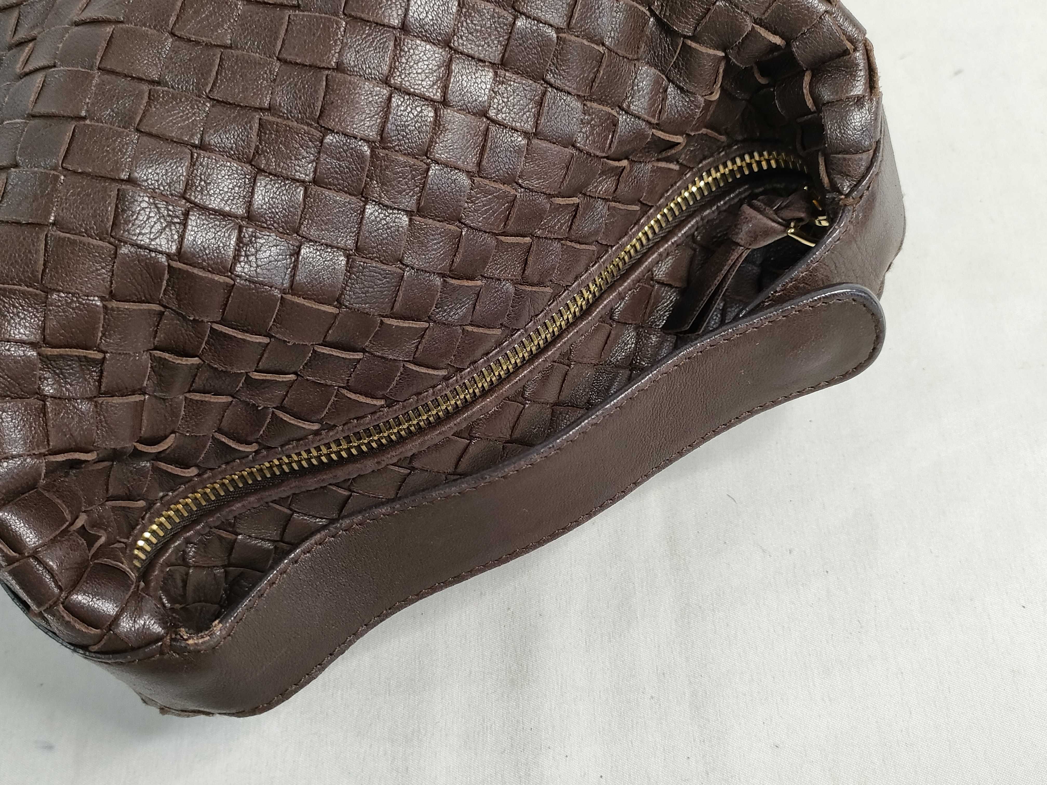 Intrecciato Leather Handbag, Brown, 114087 — view 3