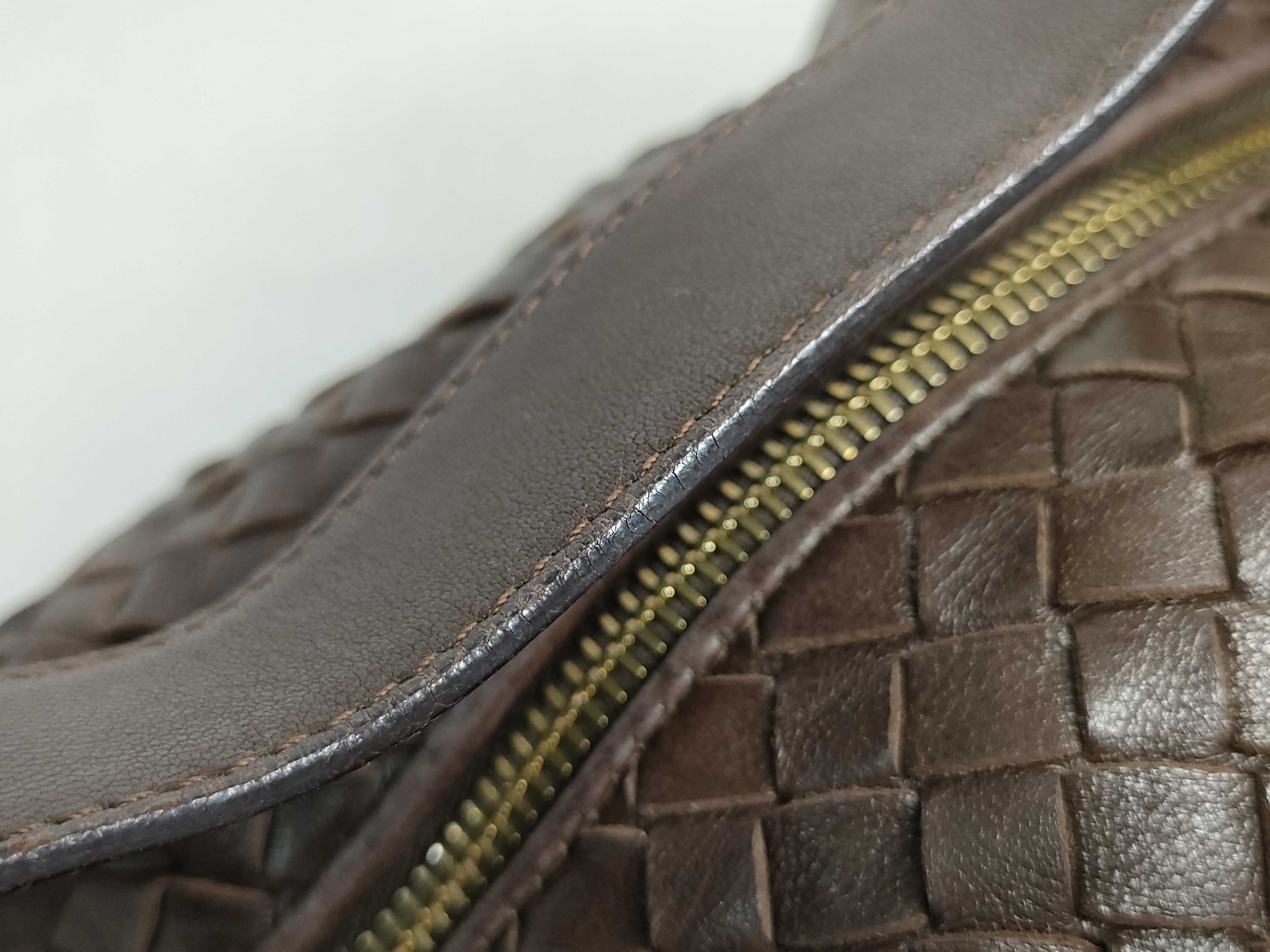 Intrecciato Leather Handbag, Brown, 114087 — view 4