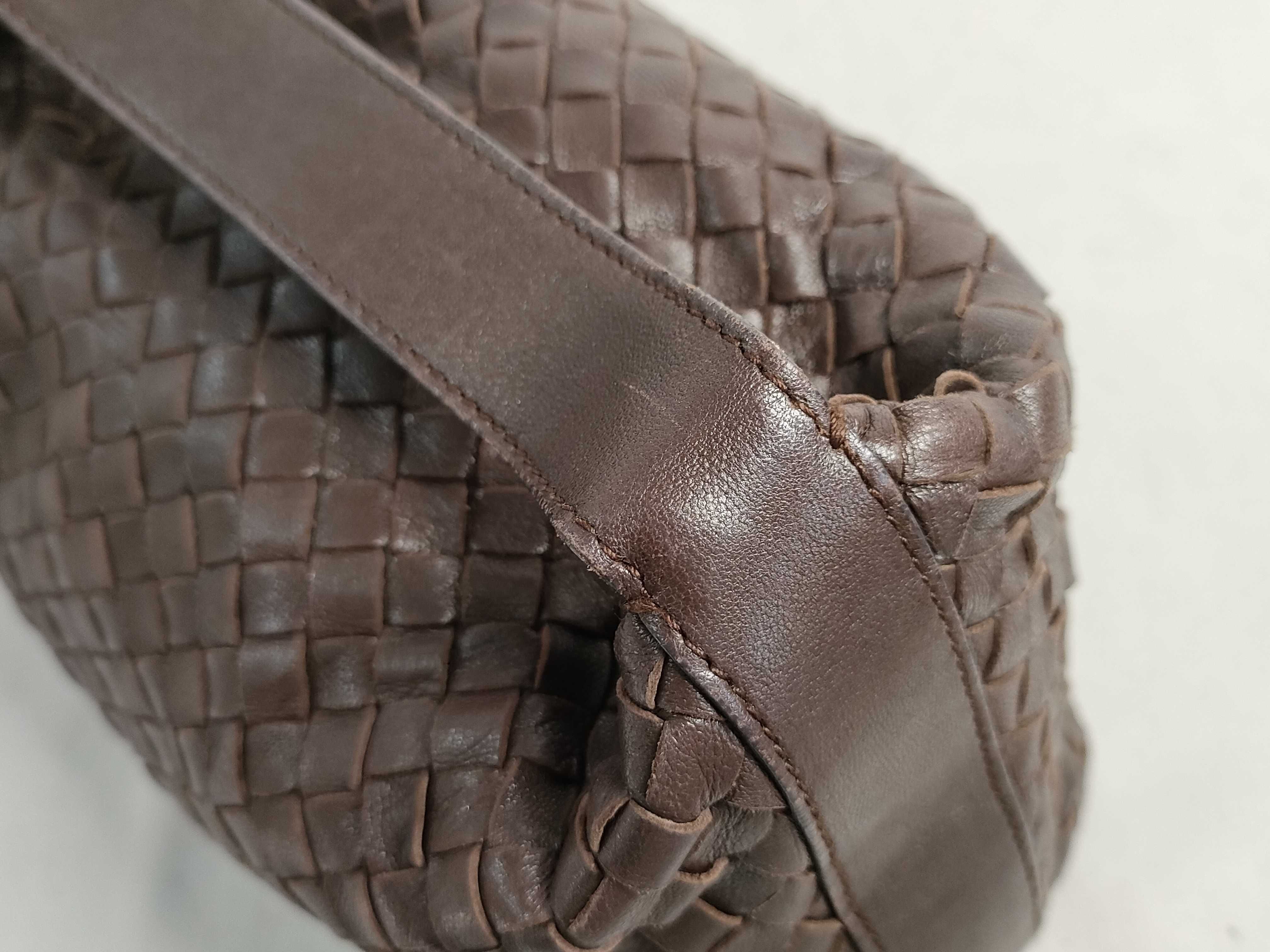 Intrecciato Leather Handbag, Brown, 114087 — view 5