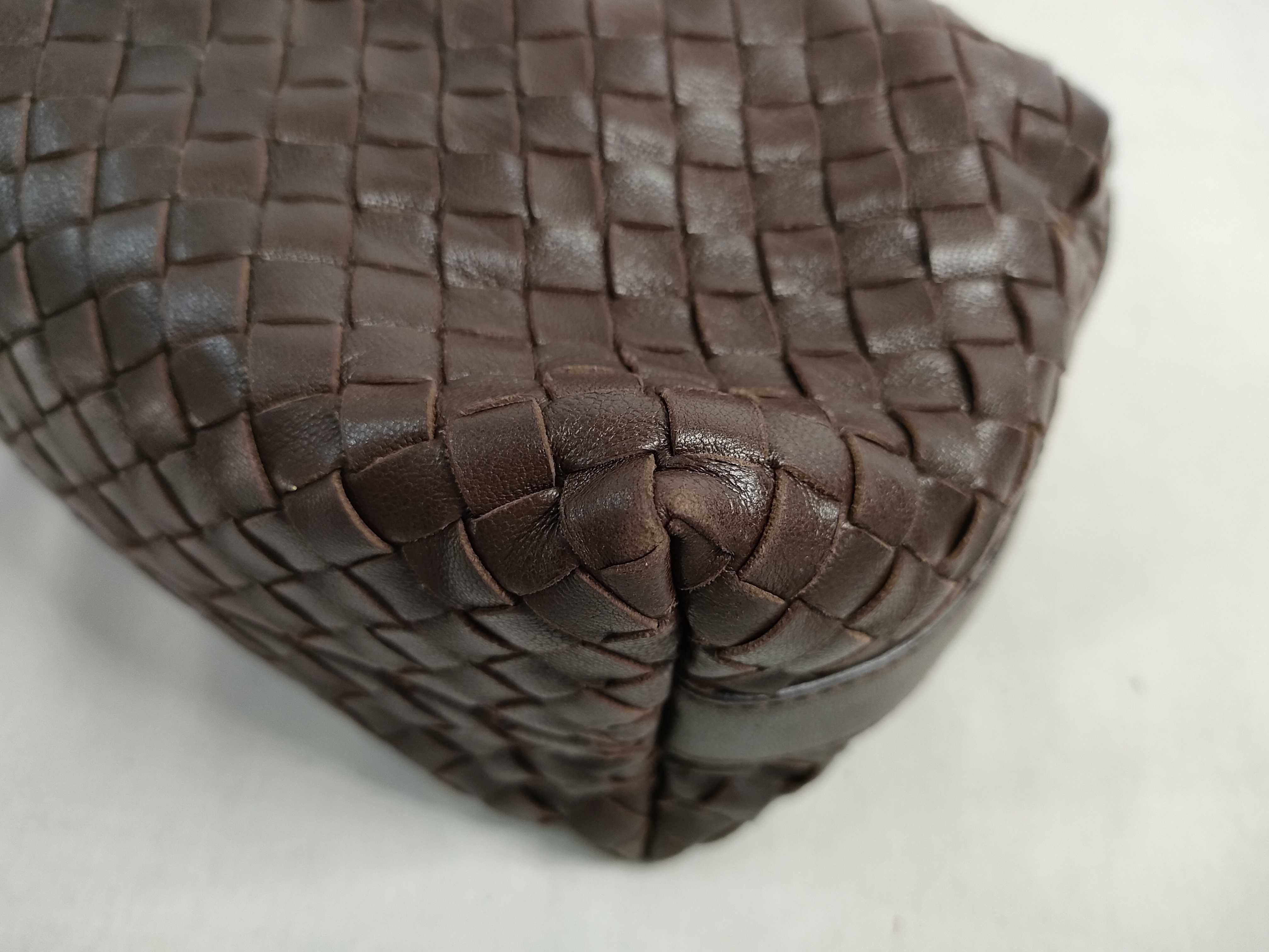 Intrecciato Leather Handbag, Brown, 114087 — view 6