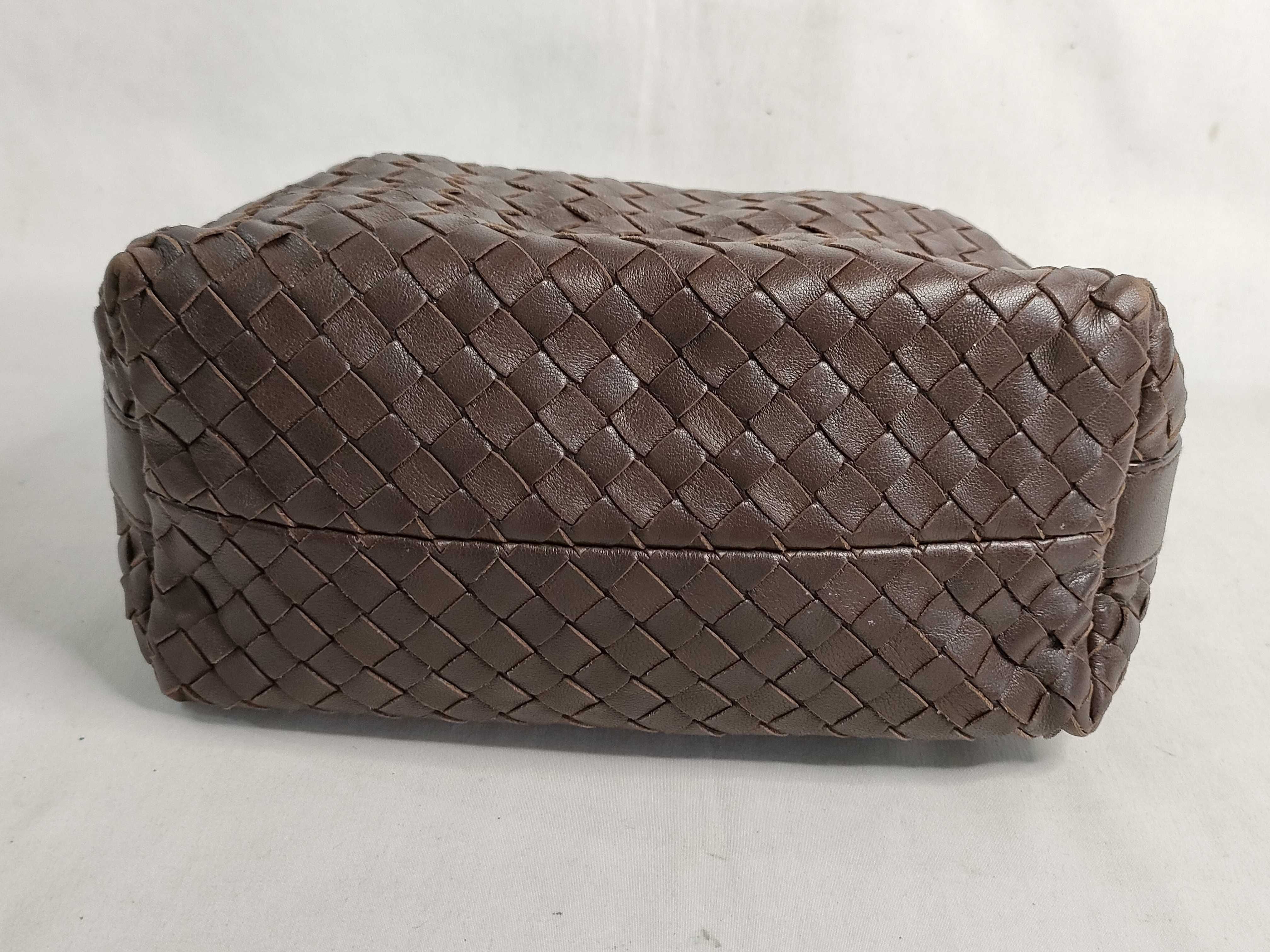 Intrecciato Leather Handbag, Brown, 114087 — view 7