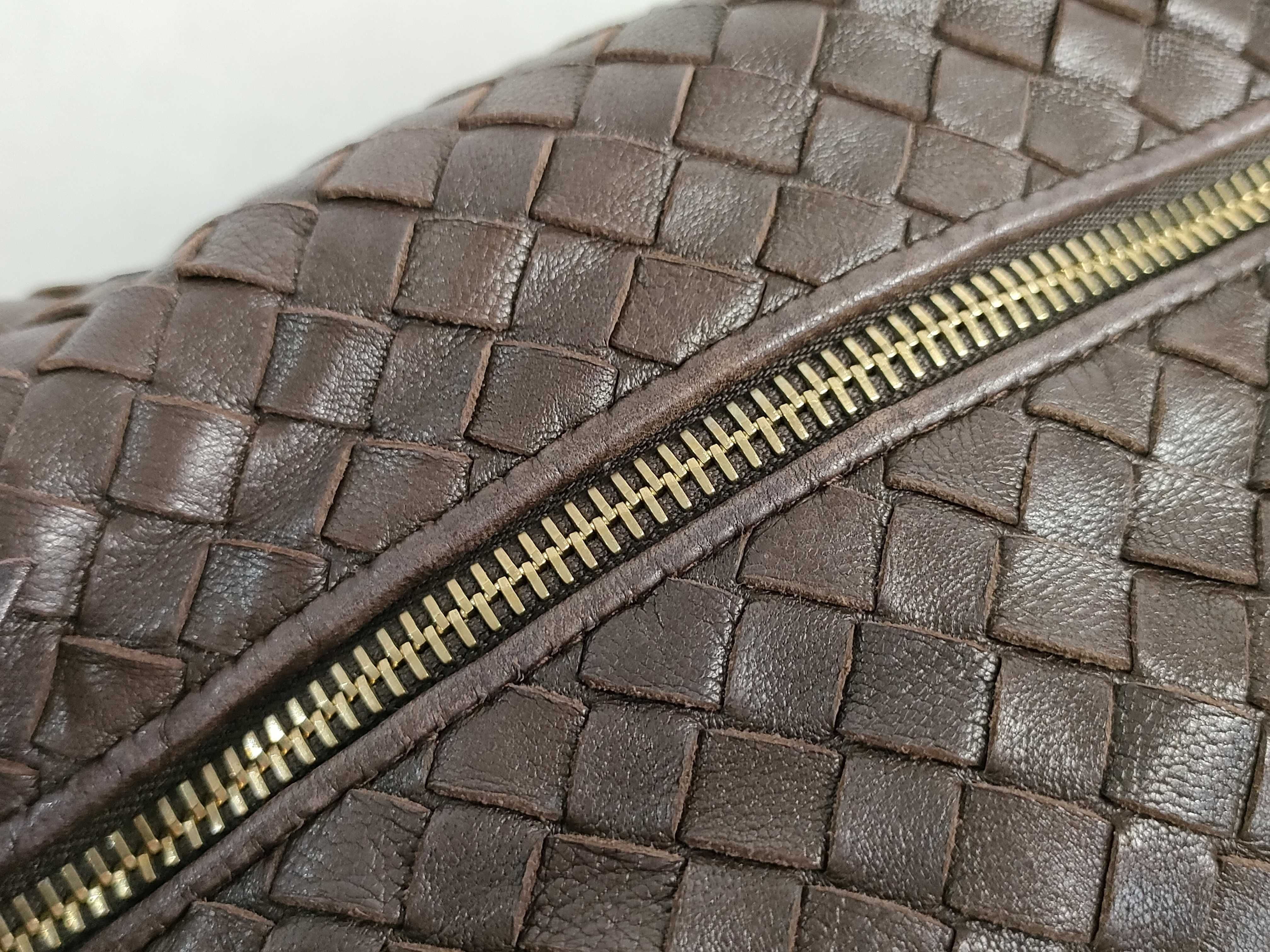 Intrecciato Leather Handbag, Brown, 114087 — view 8