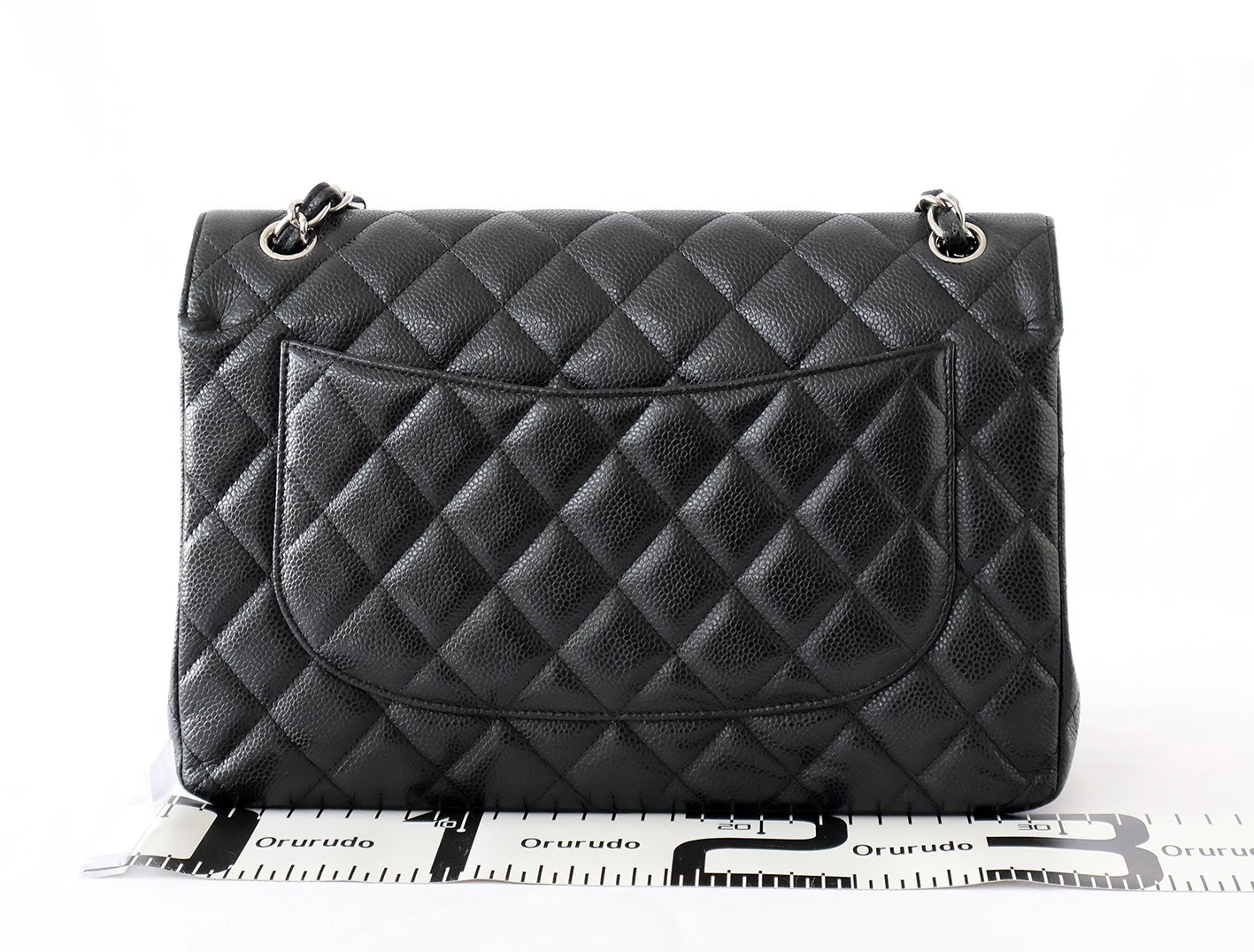 Caviar Skin Large Matelassé 30 Double Flap Double Chain Shoulder Bag, Black — view 2