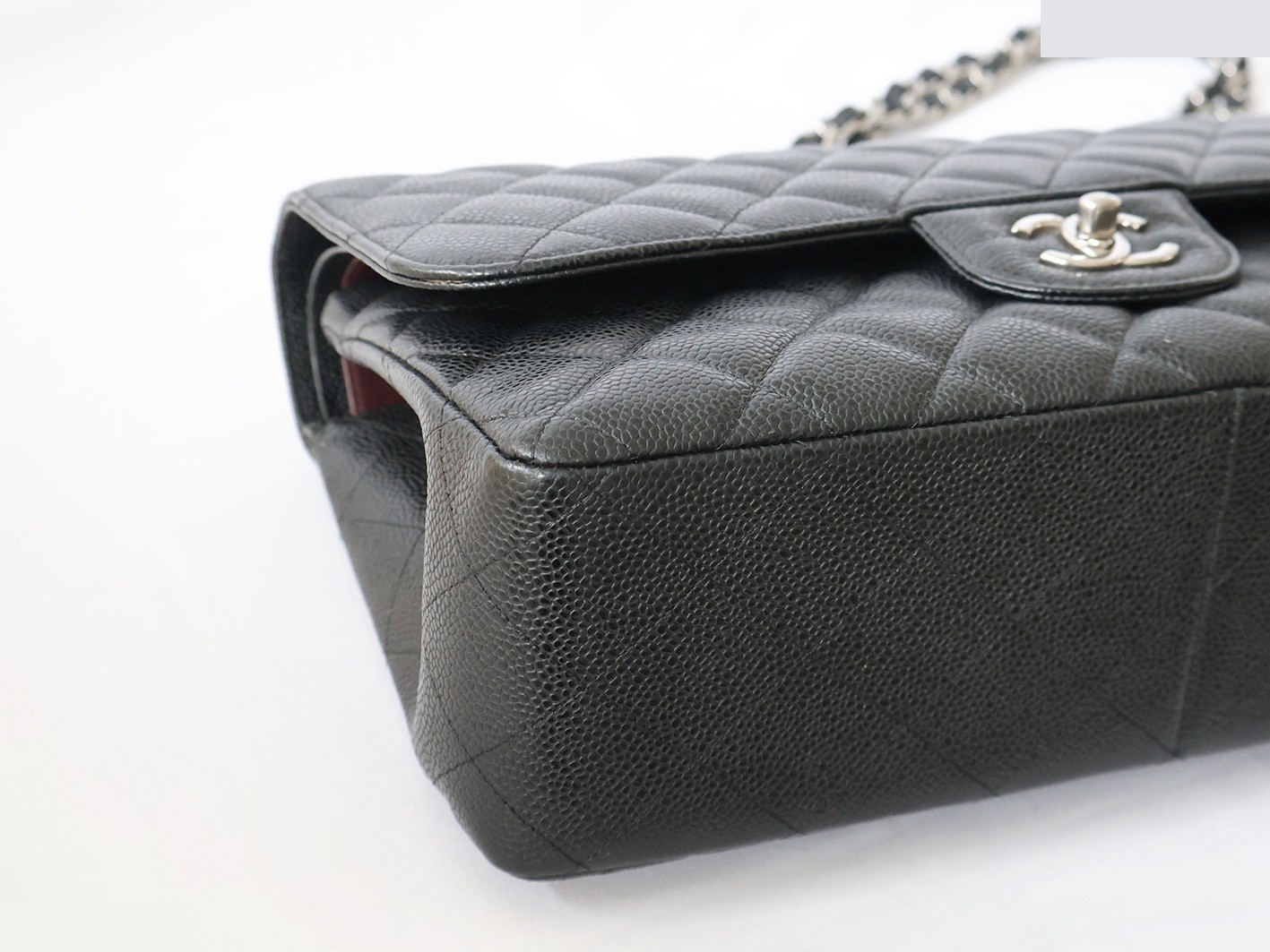 Caviar Skin Large Matelassé 30 Double Flap Double Chain Shoulder Bag, Black — view 3