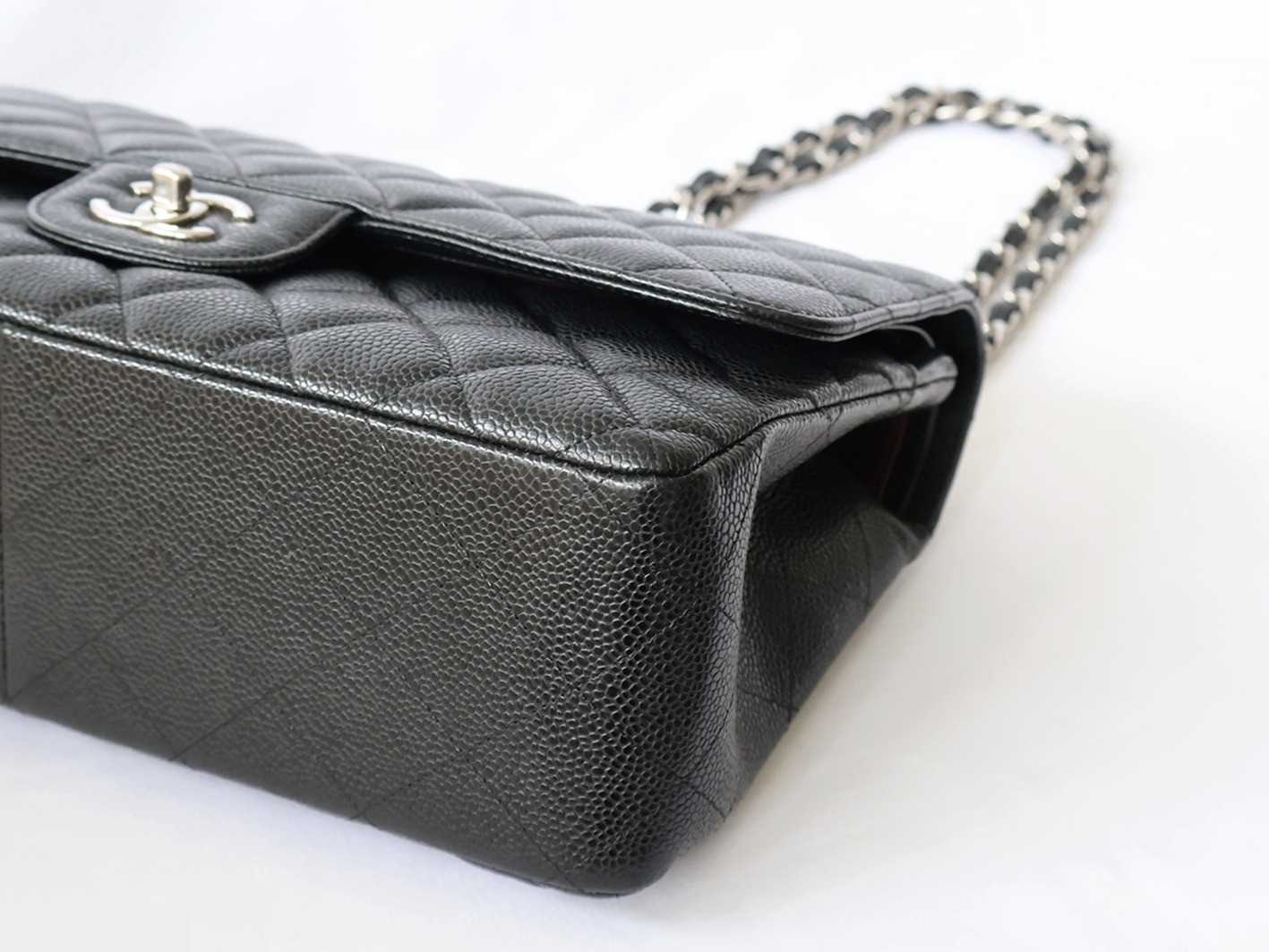 Caviar Skin Large Matelassé 30 Double Flap Double Chain Shoulder Bag, Black — view 4