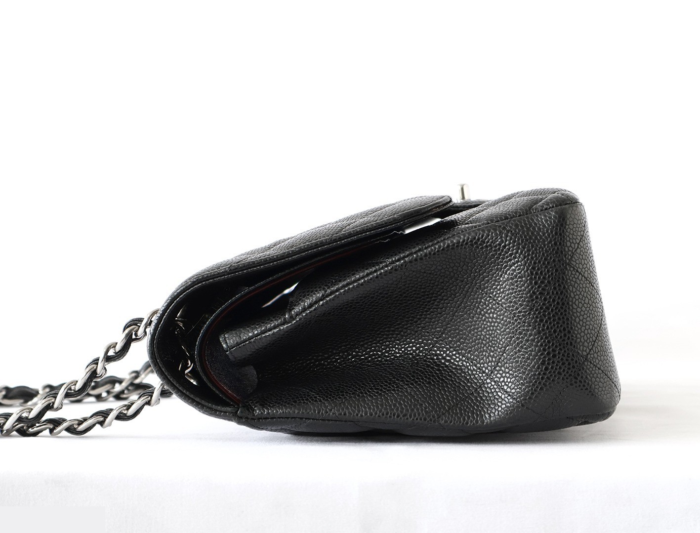 Caviar Skin Large Matelassé 30 Double Flap Double Chain Shoulder Bag, Black — view 6