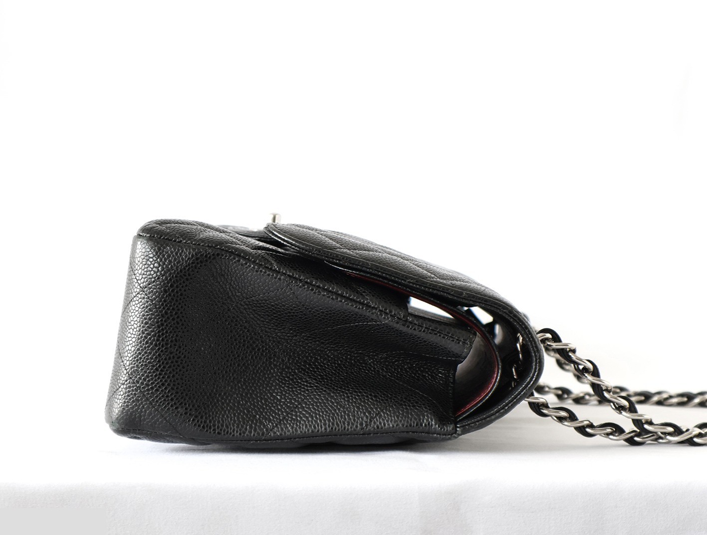 Caviar Skin Large Matelassé 30 Double Flap Double Chain Shoulder Bag, Black — view 7