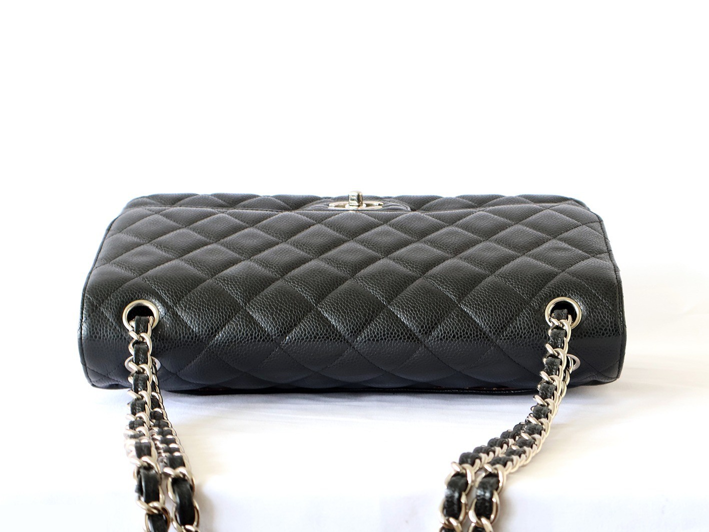 Caviar Skin Large Matelassé 30 Double Flap Double Chain Shoulder Bag, Black — view 8