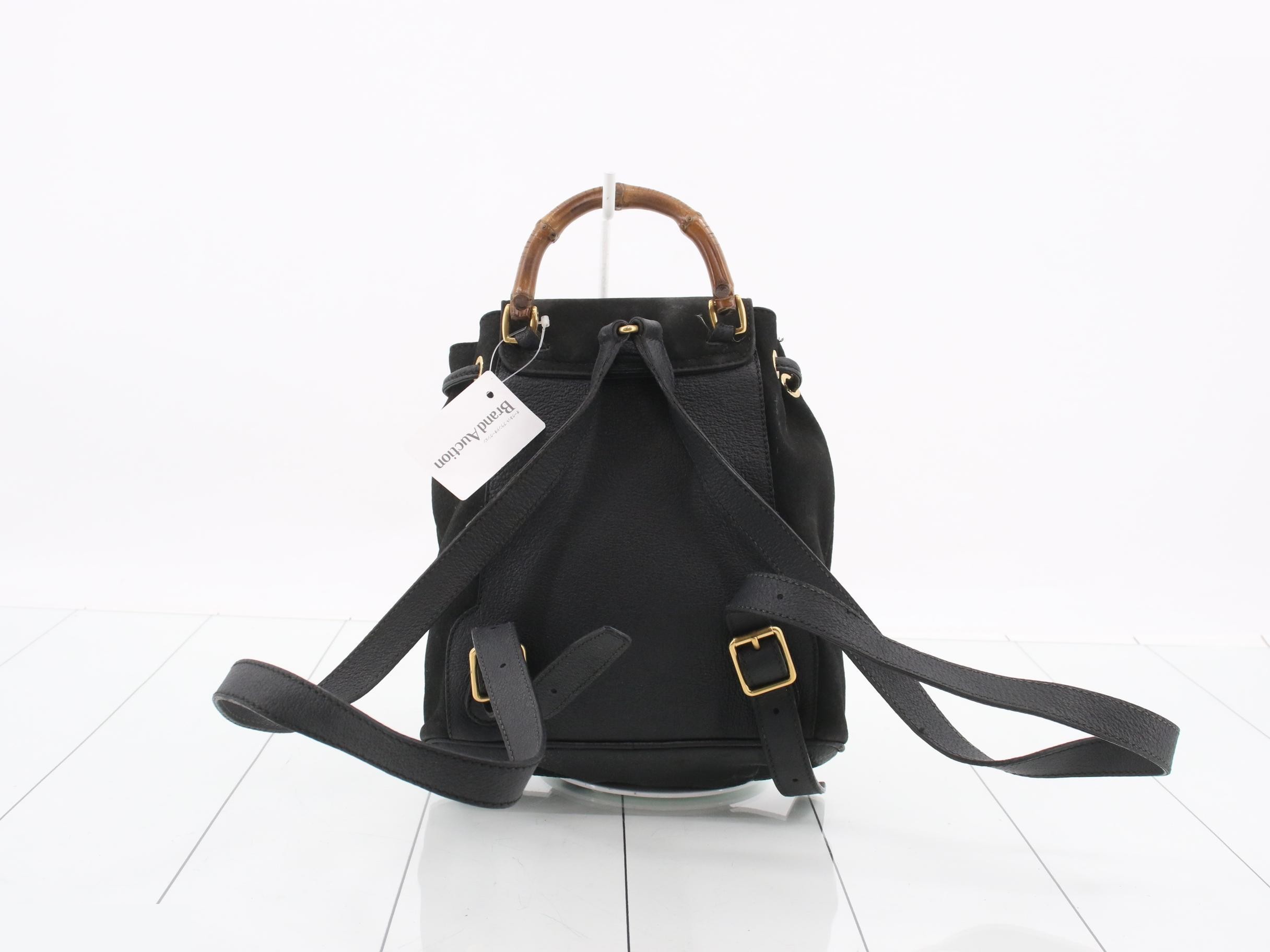 Mini Backpack Bag, Leather, Bamboo, Black — view 2
