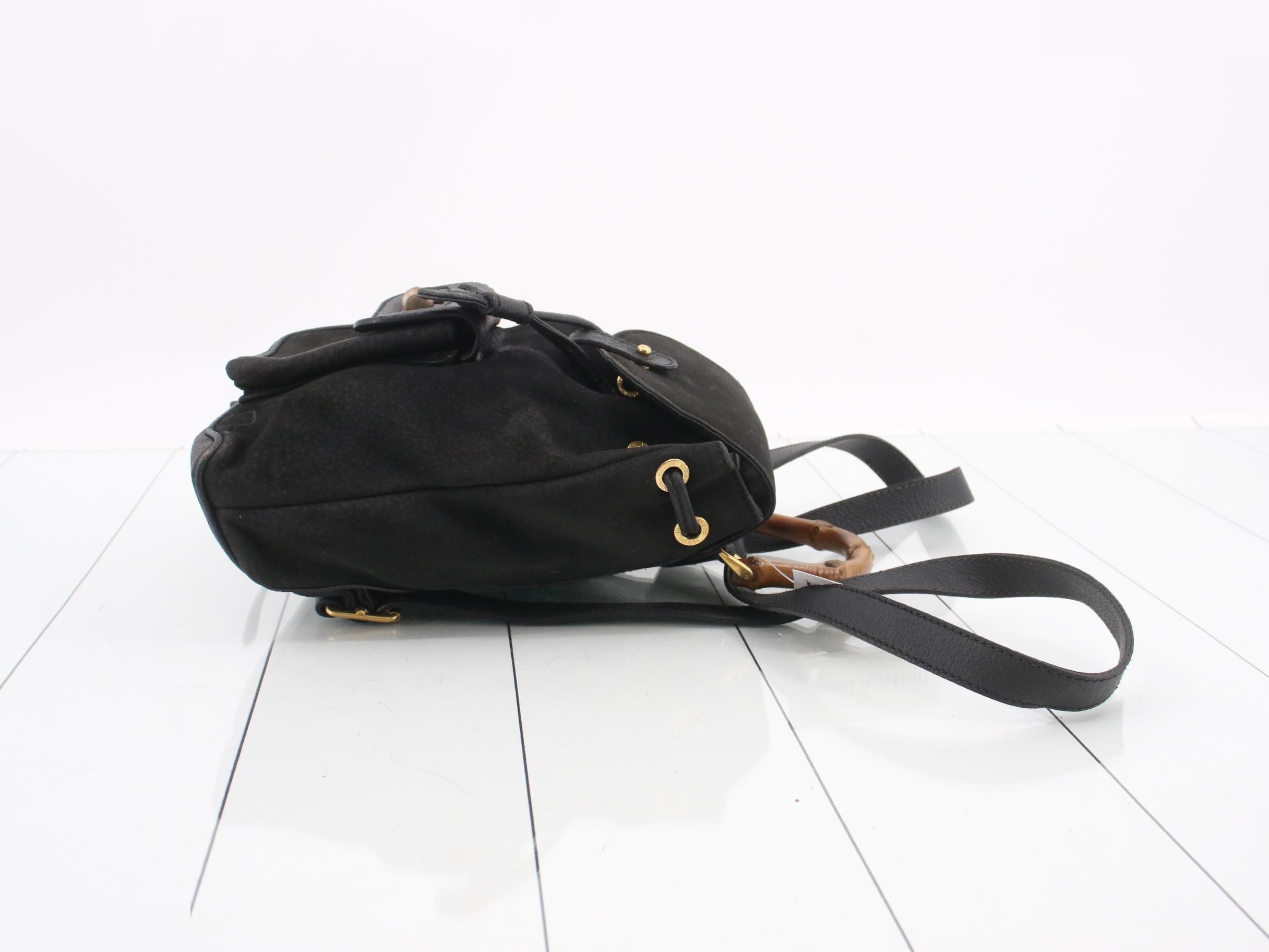 Mini Backpack Bag, Leather, Bamboo, Black — view 3