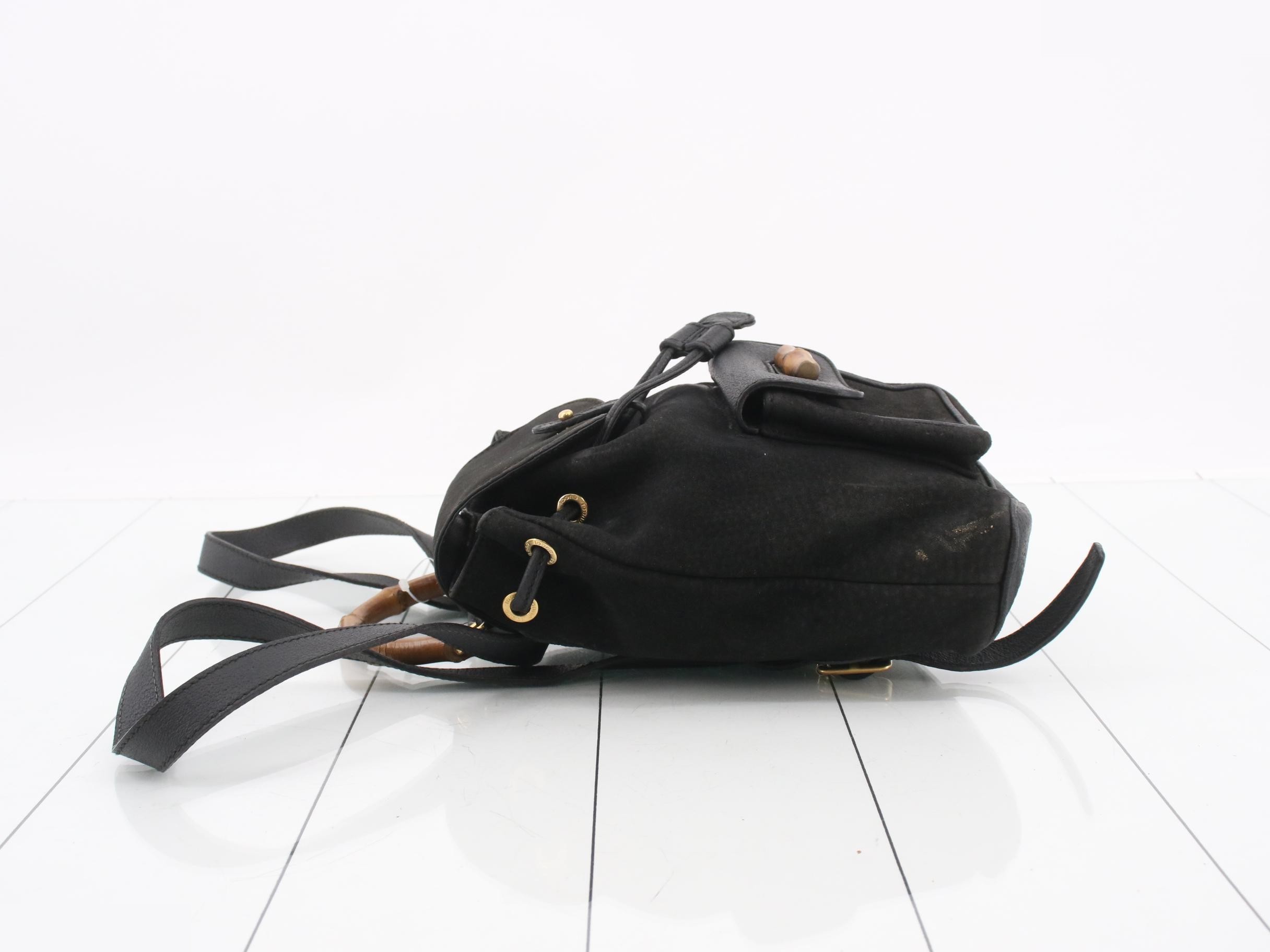Mini Backpack Bag, Leather, Bamboo, Black — view 4