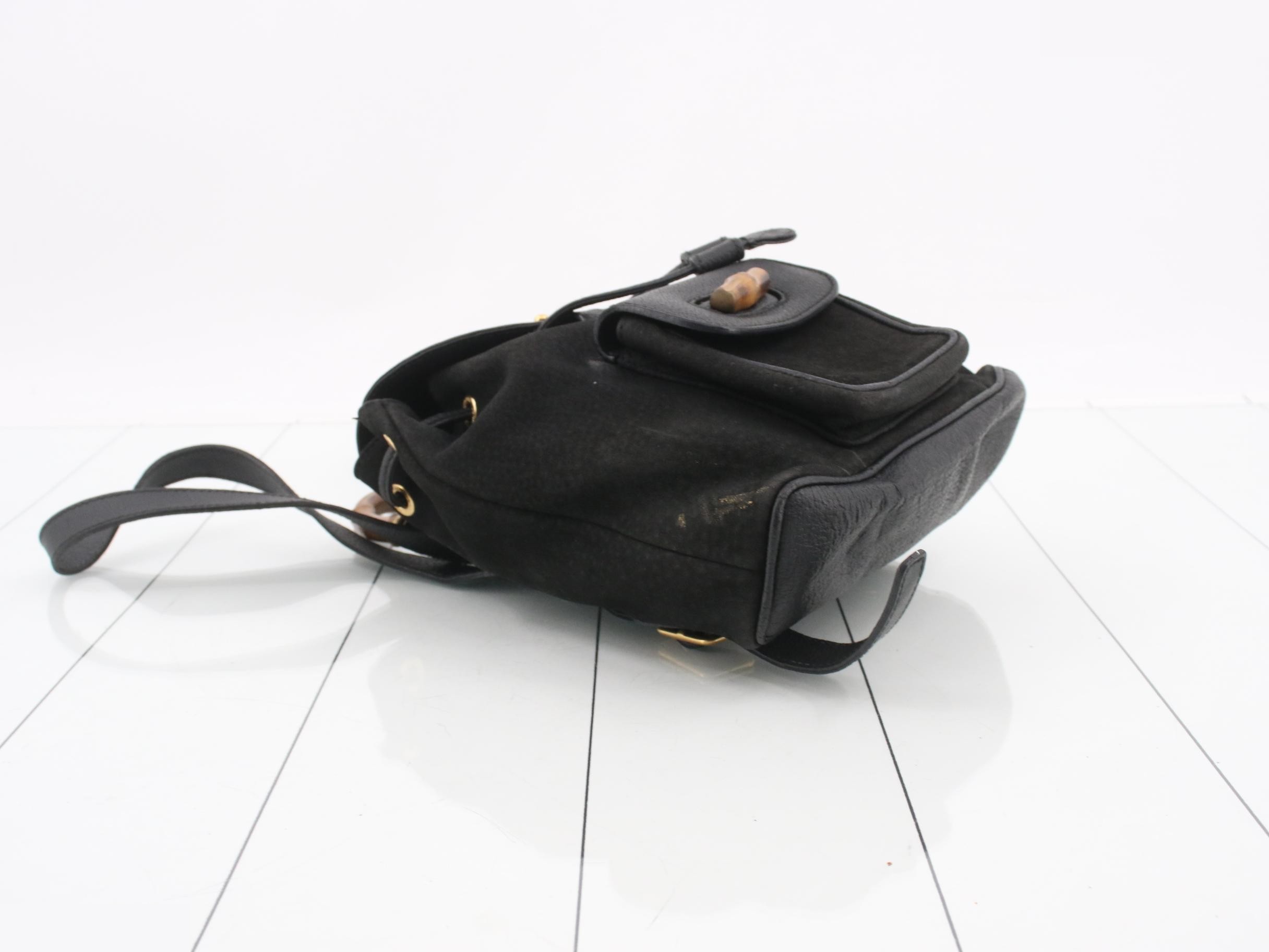 Mini Backpack Bag, Leather, Bamboo, Black — view 5