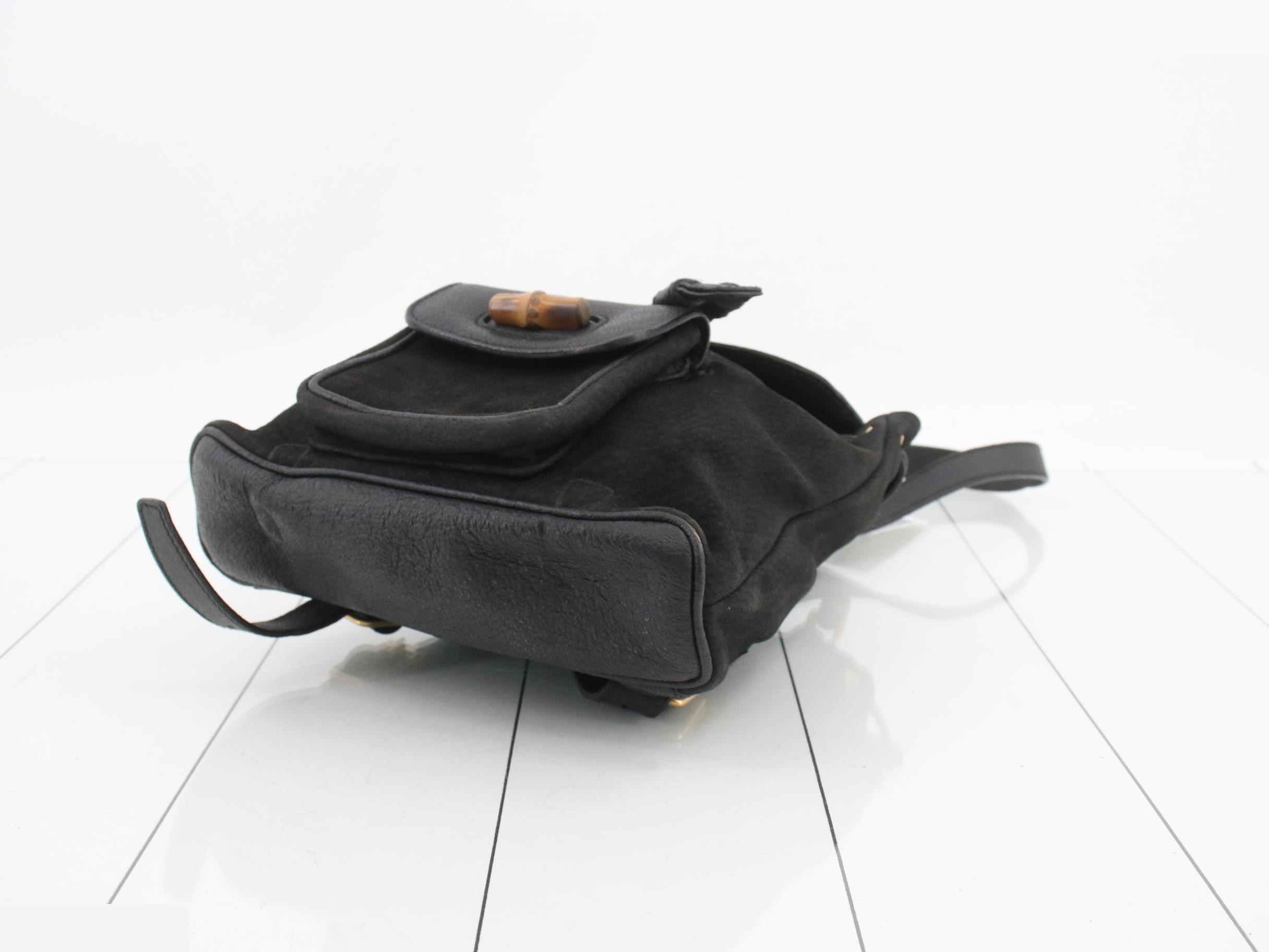 Mini Backpack Bag, Leather, Bamboo, Black — view 6