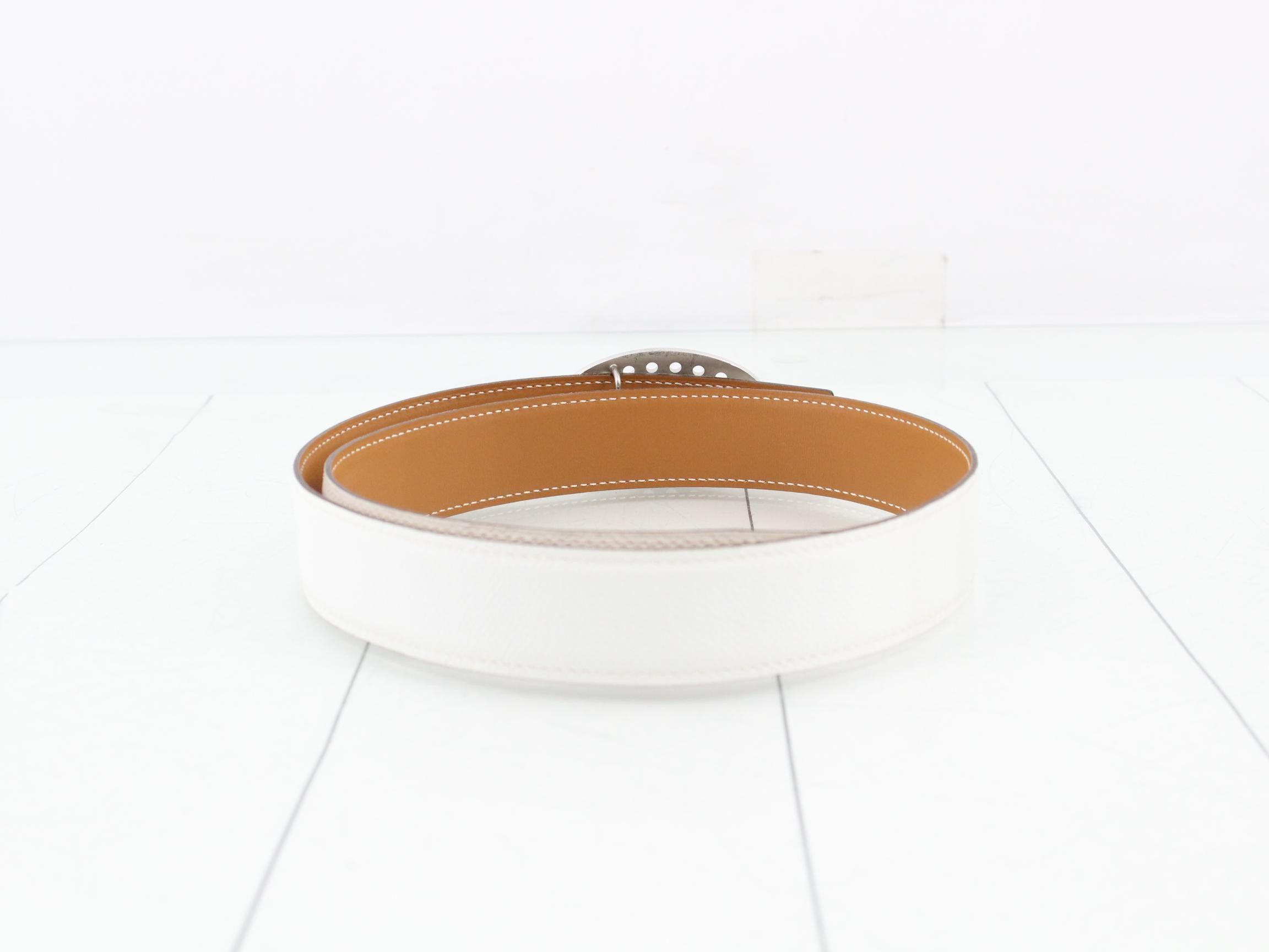 Calfskin Evelyn H Belt WH/BR — view 2