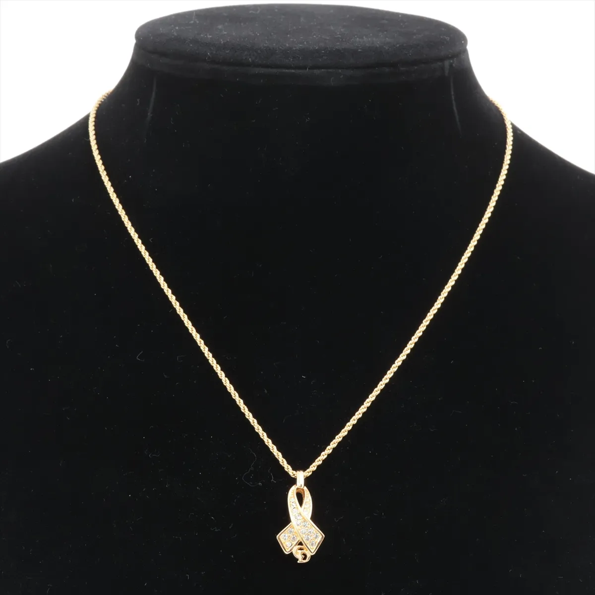 CD logo necklace, gold plated with rhinestones. Shows signs of wear, — view 5