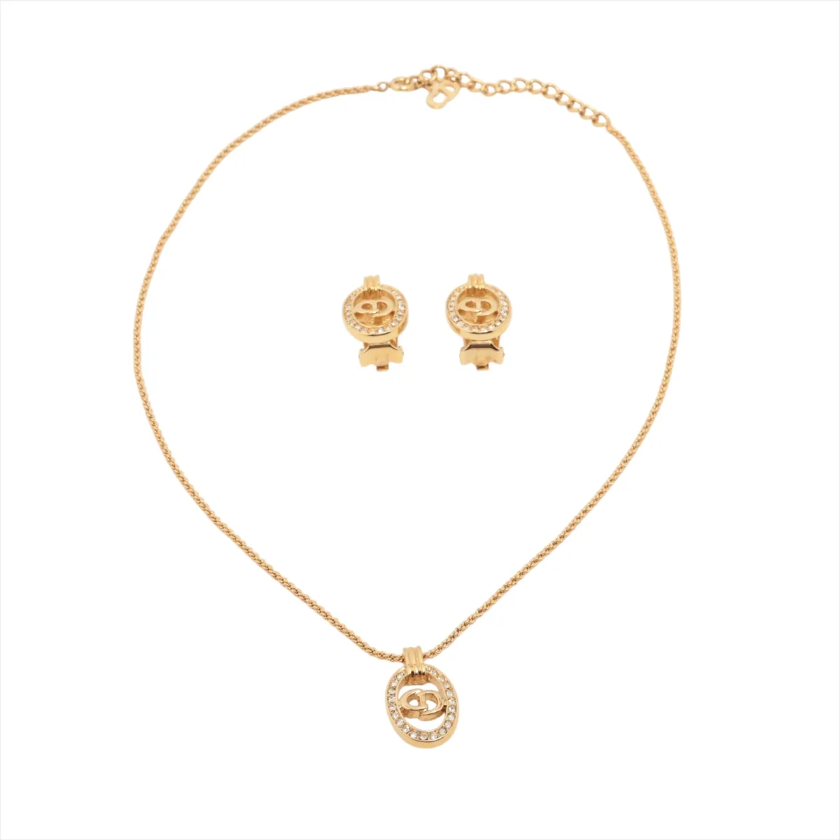 CD logo necklace, gold leaf x rhinestones,