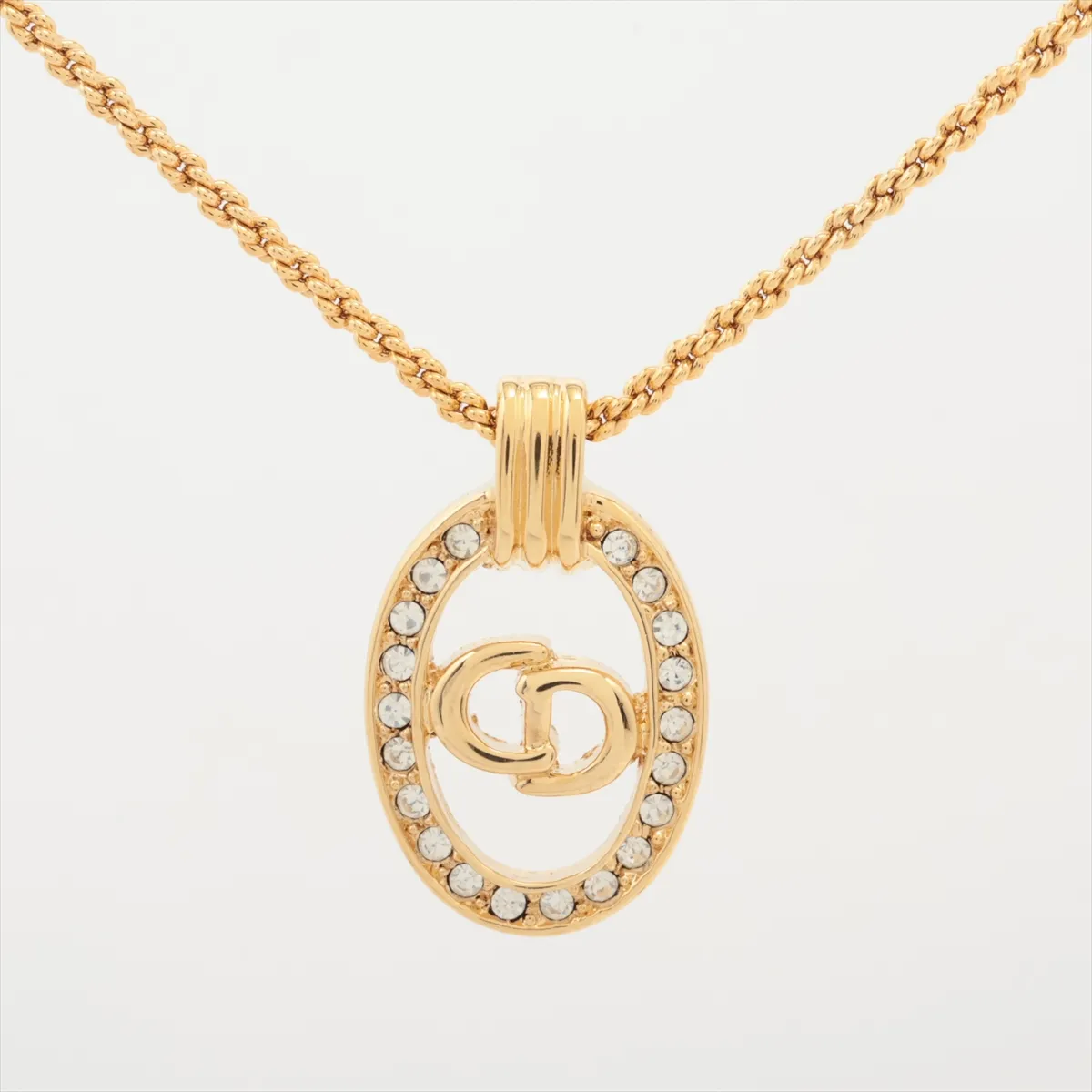 CD logo necklace, gold leaf x rhinestones, — view 2