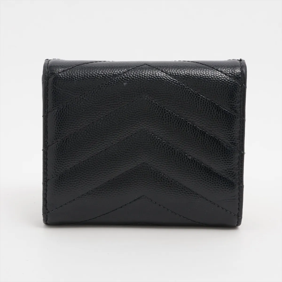 V Stitch YSL Logo GNC692061 Leather Compact Wallet Black — view 2