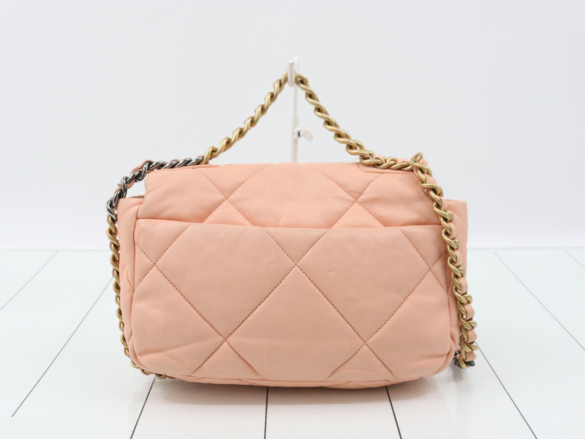 Lambskin Chanel 19 Chain Shoulder Bag, Pink, Gold and Silver Hardware — view 2