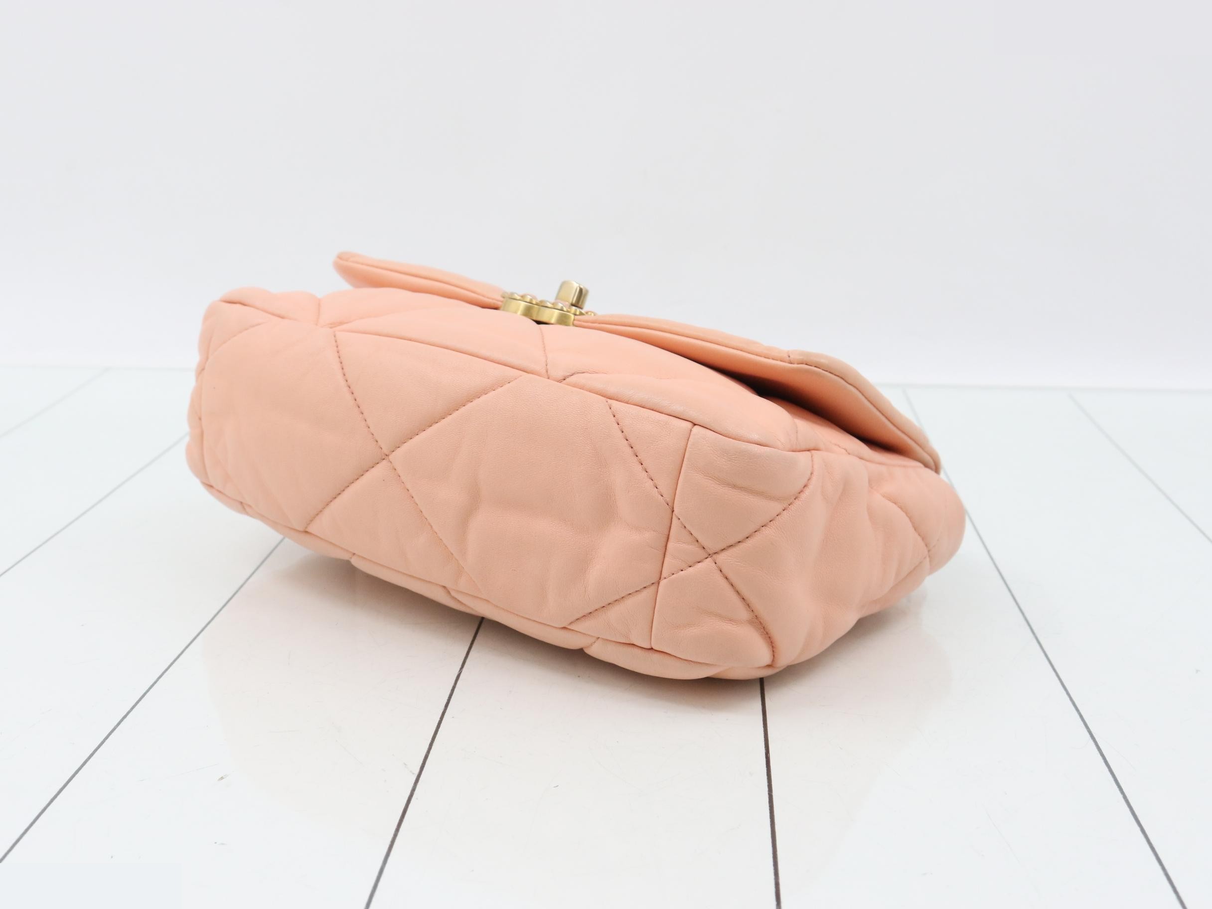Lambskin Chanel 19 Chain Shoulder Bag, Pink, Gold and Silver Hardware — view 6