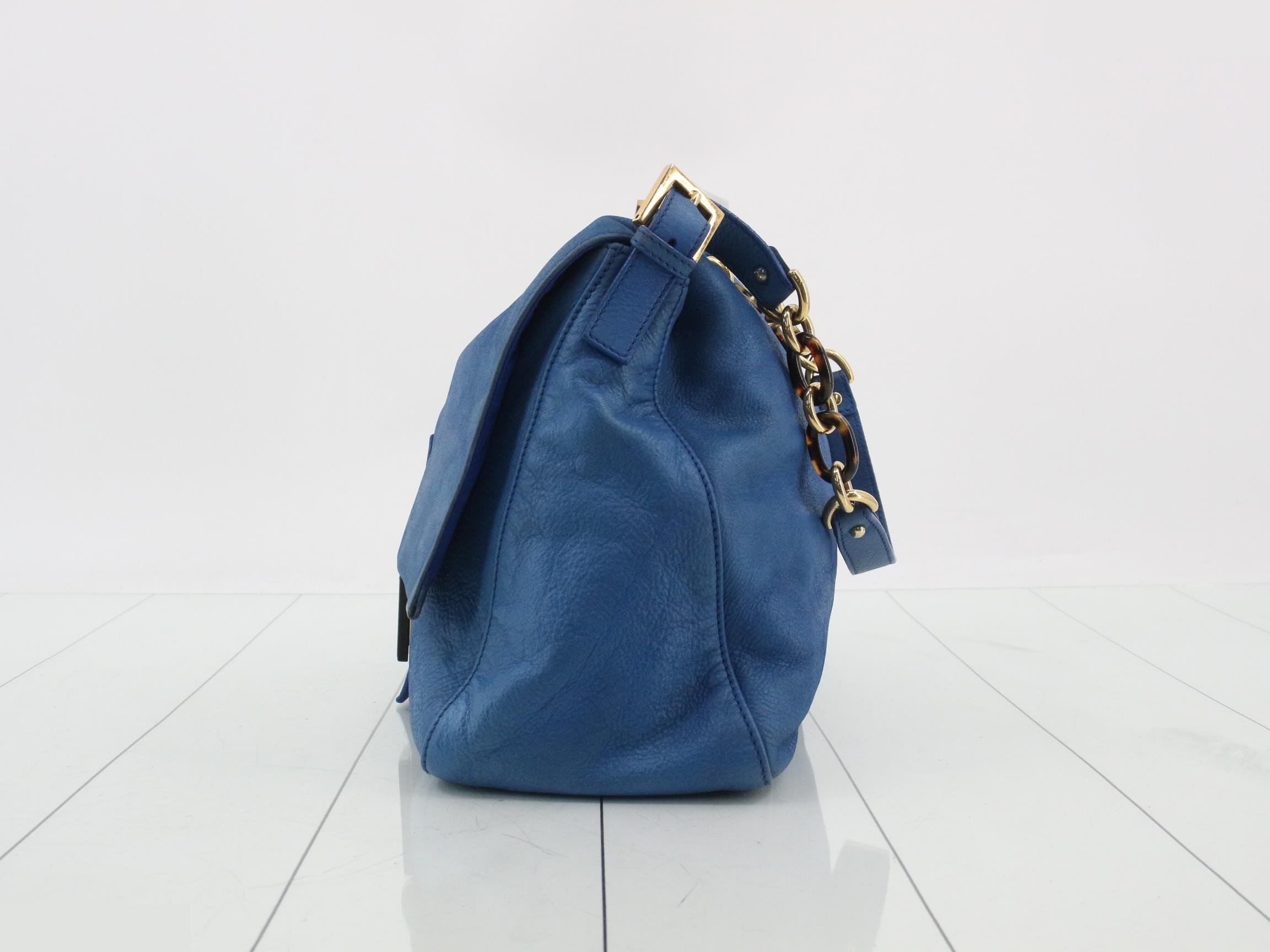 Mamma Baguette Leather One-Shoulder Bag (Blue) — view 3
