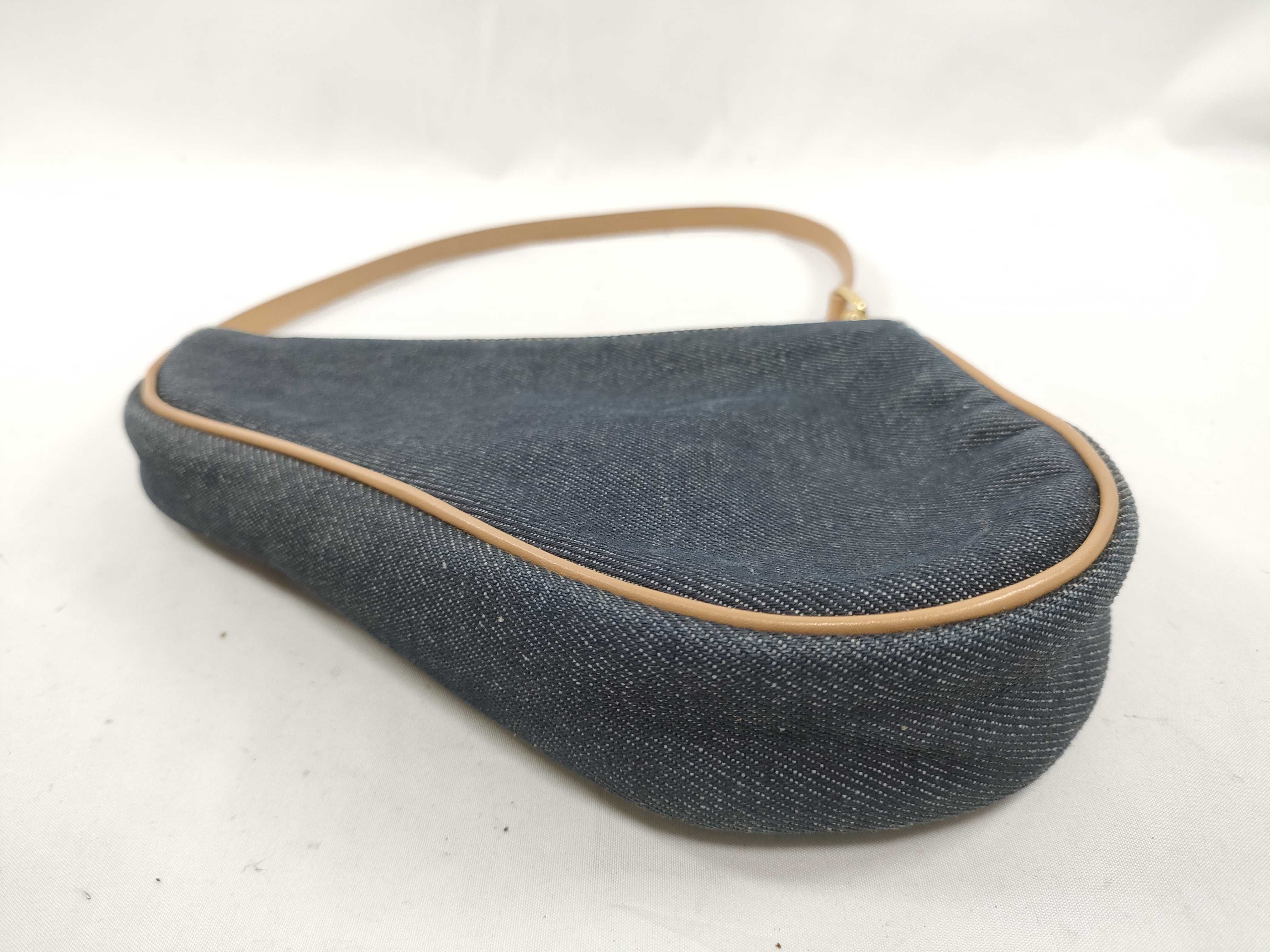 Saddle Bag Denim x Leather Shoulder Bag Blue Pouch — view 3
