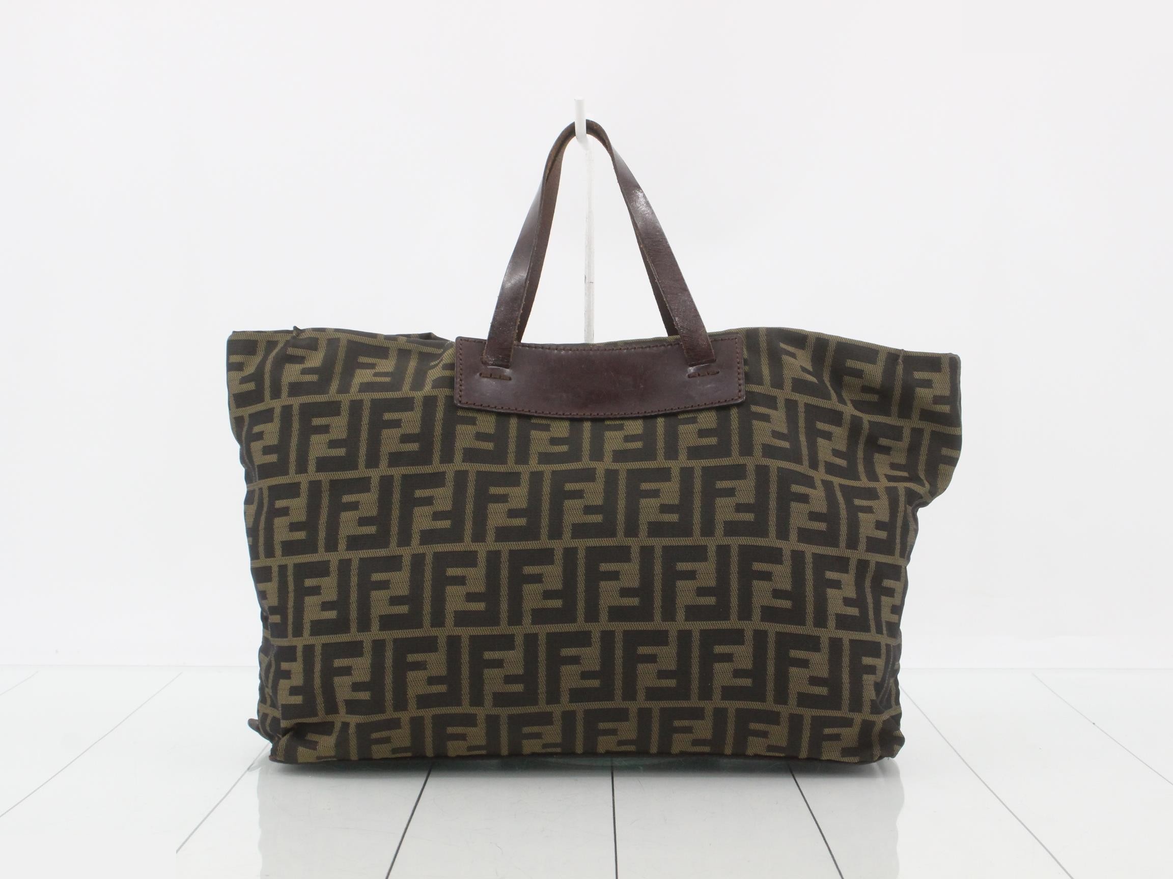 Zucca pattern tote bag, canvas, brown, leather handles — view 2