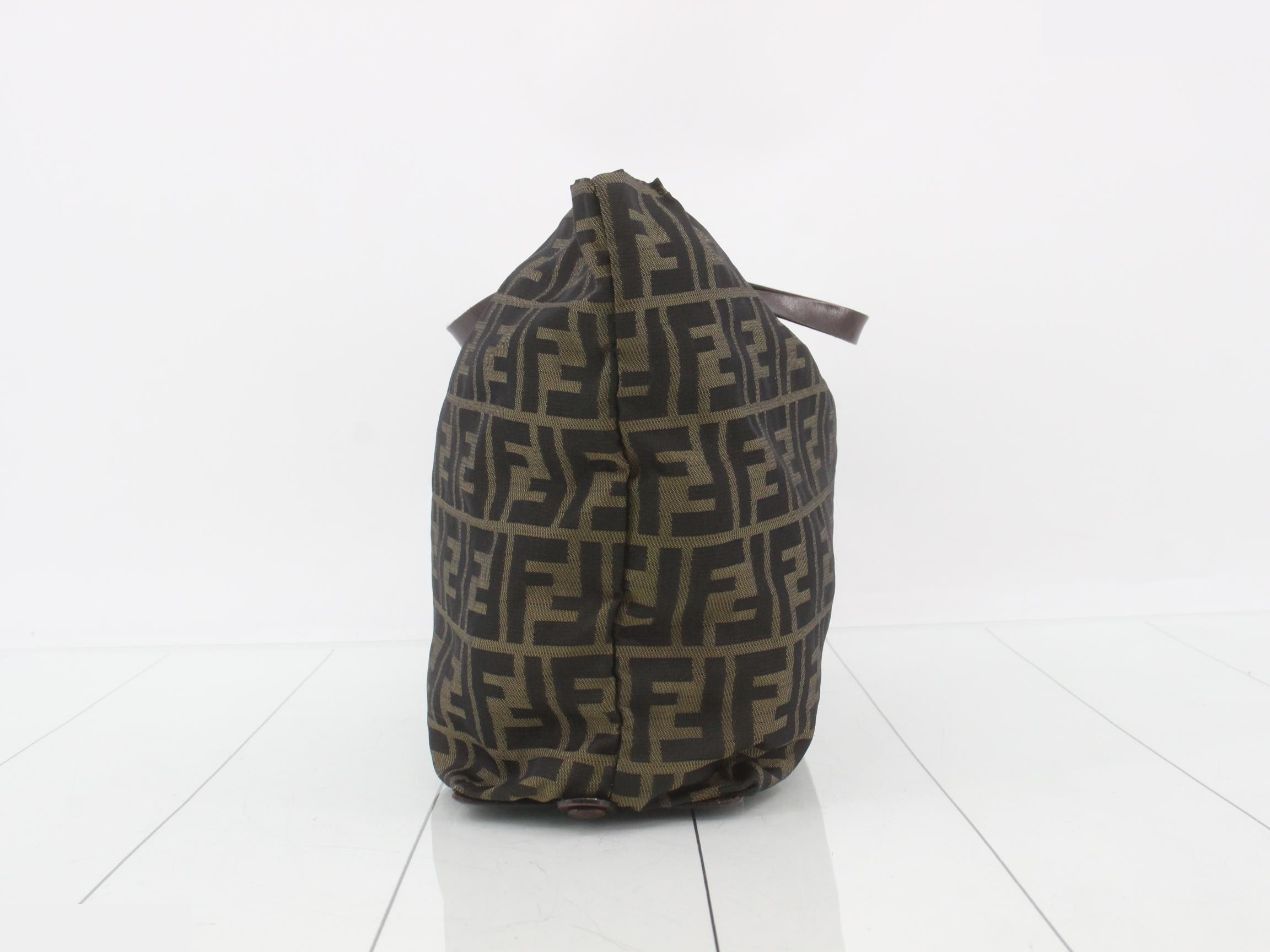 Zucca pattern tote bag, canvas, brown, leather handles — view 3