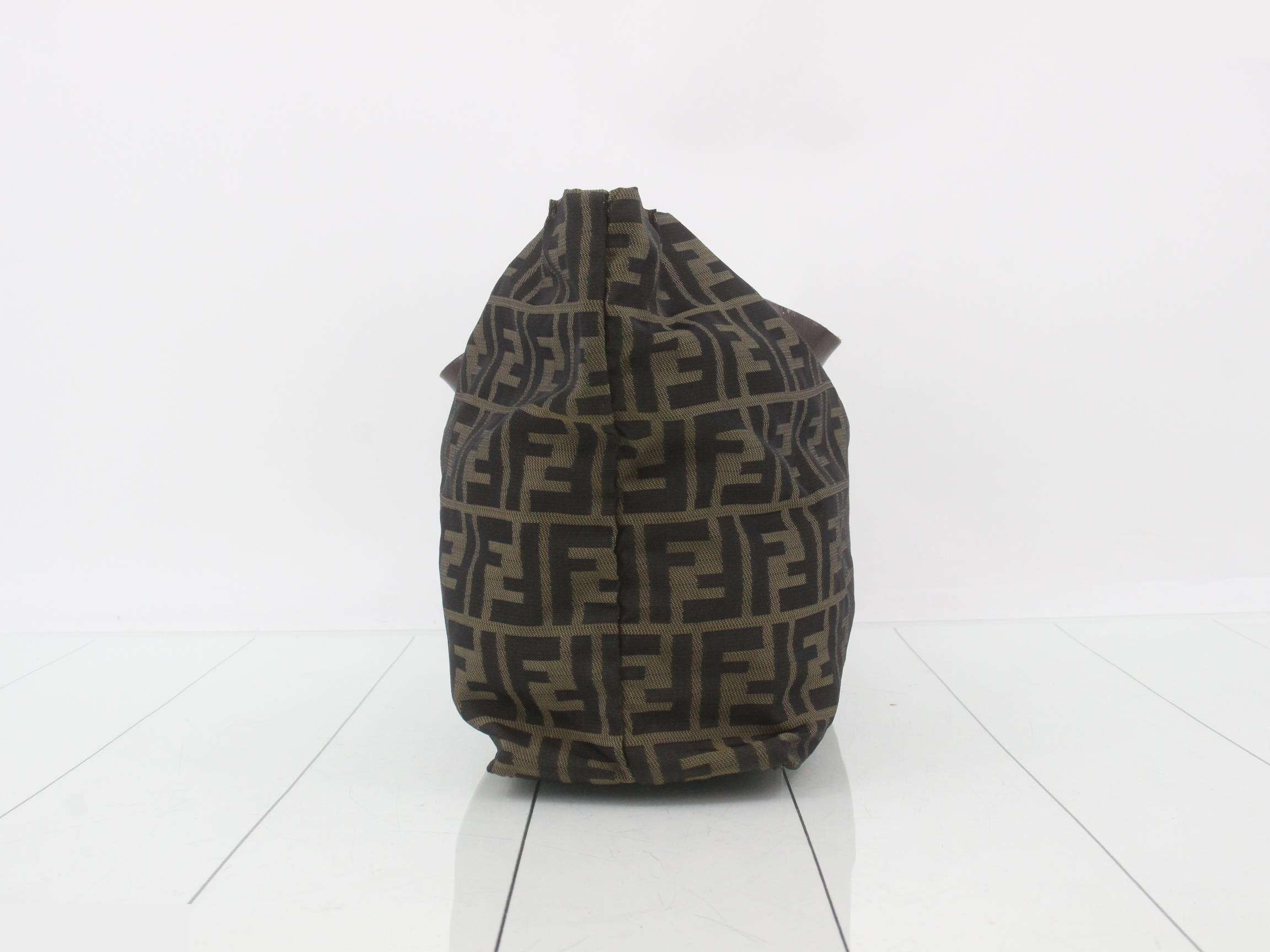 Zucca pattern tote bag, canvas, brown, leather handles — view 4