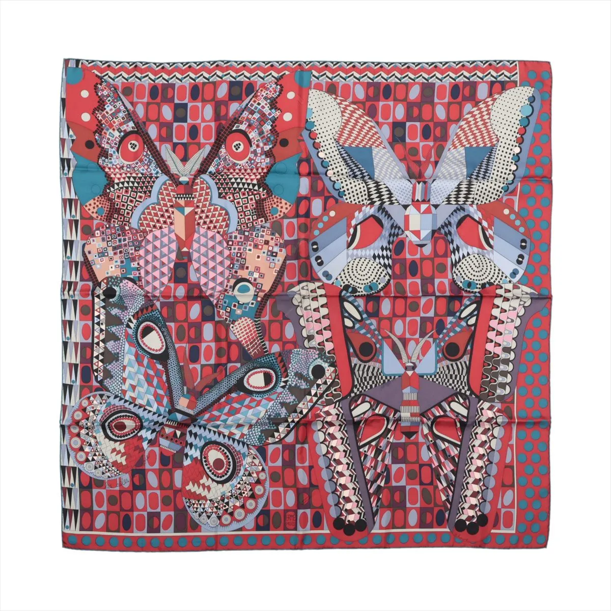 Carre 90 Les Ailes de la Soie Silk Wing Scarf Silk Red Thread Fuzzing