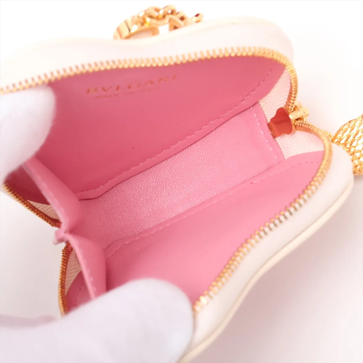 Serpenti Leather 2-Way Handbag, Pink x Beige, with Mirror — view 12