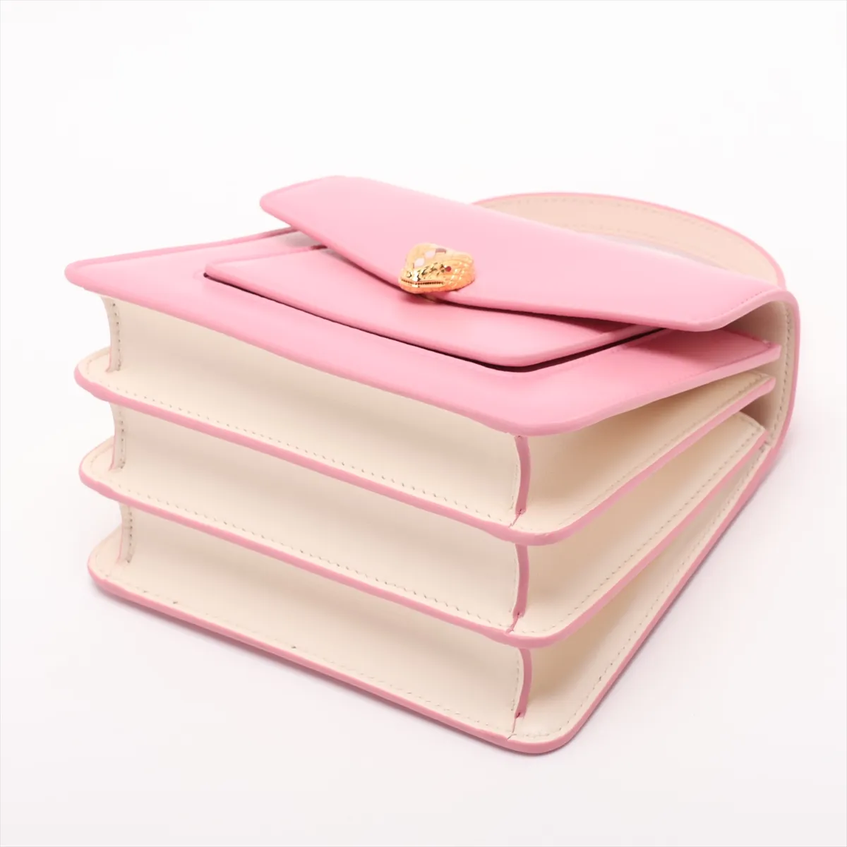 Serpenti Leather 2-Way Handbag, Pink x Beige, with Mirror — view 3