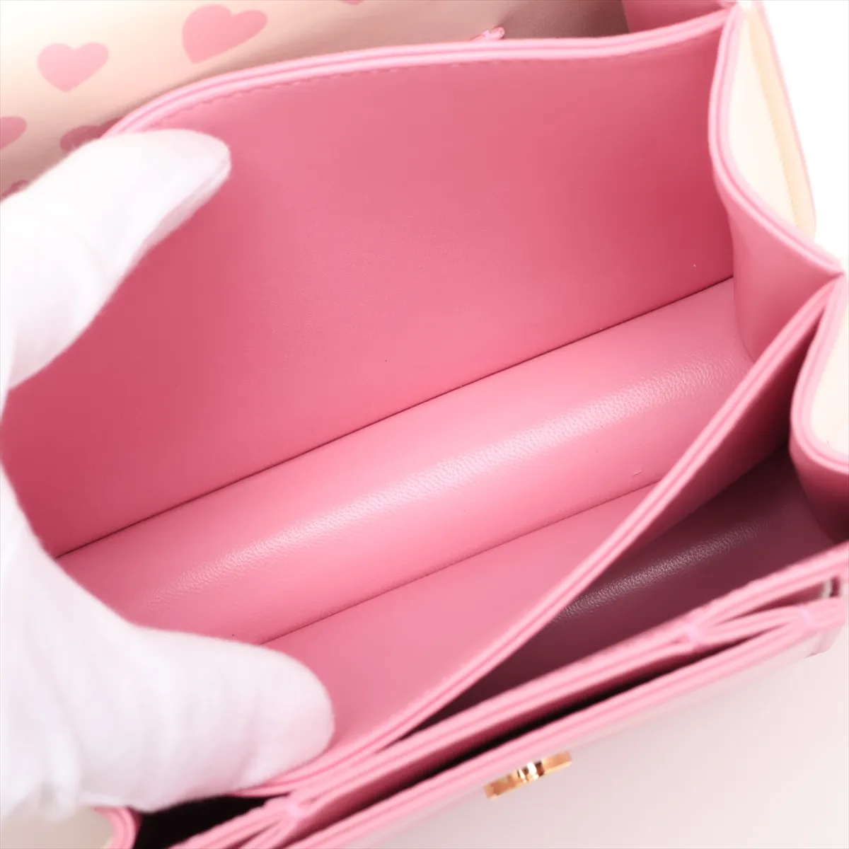 Serpenti Leather 2-Way Handbag, Pink x Beige, with Mirror — view 9