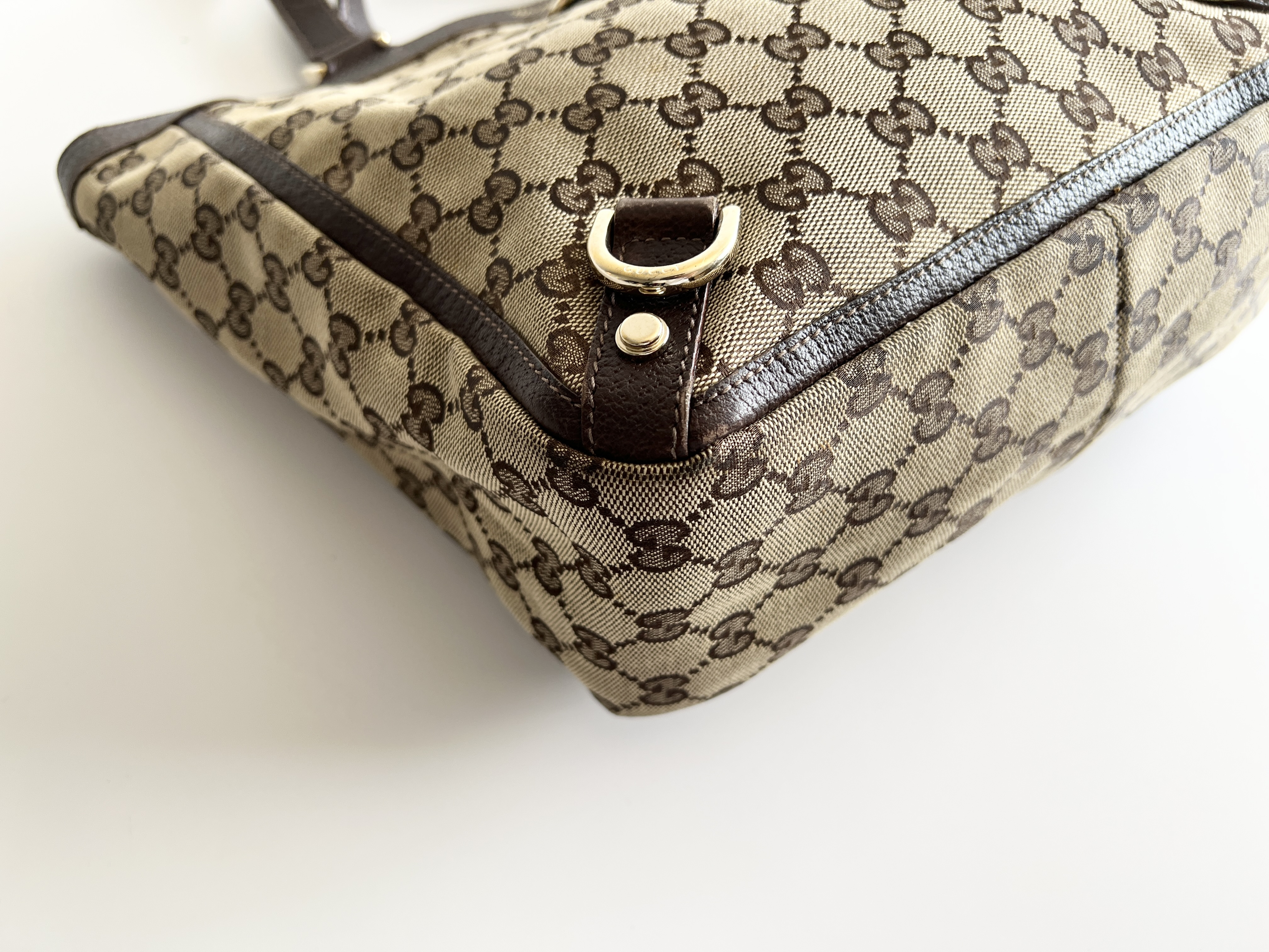 Abbey GG Logo Canvas Leather Handbag Tote Bag — view 9
