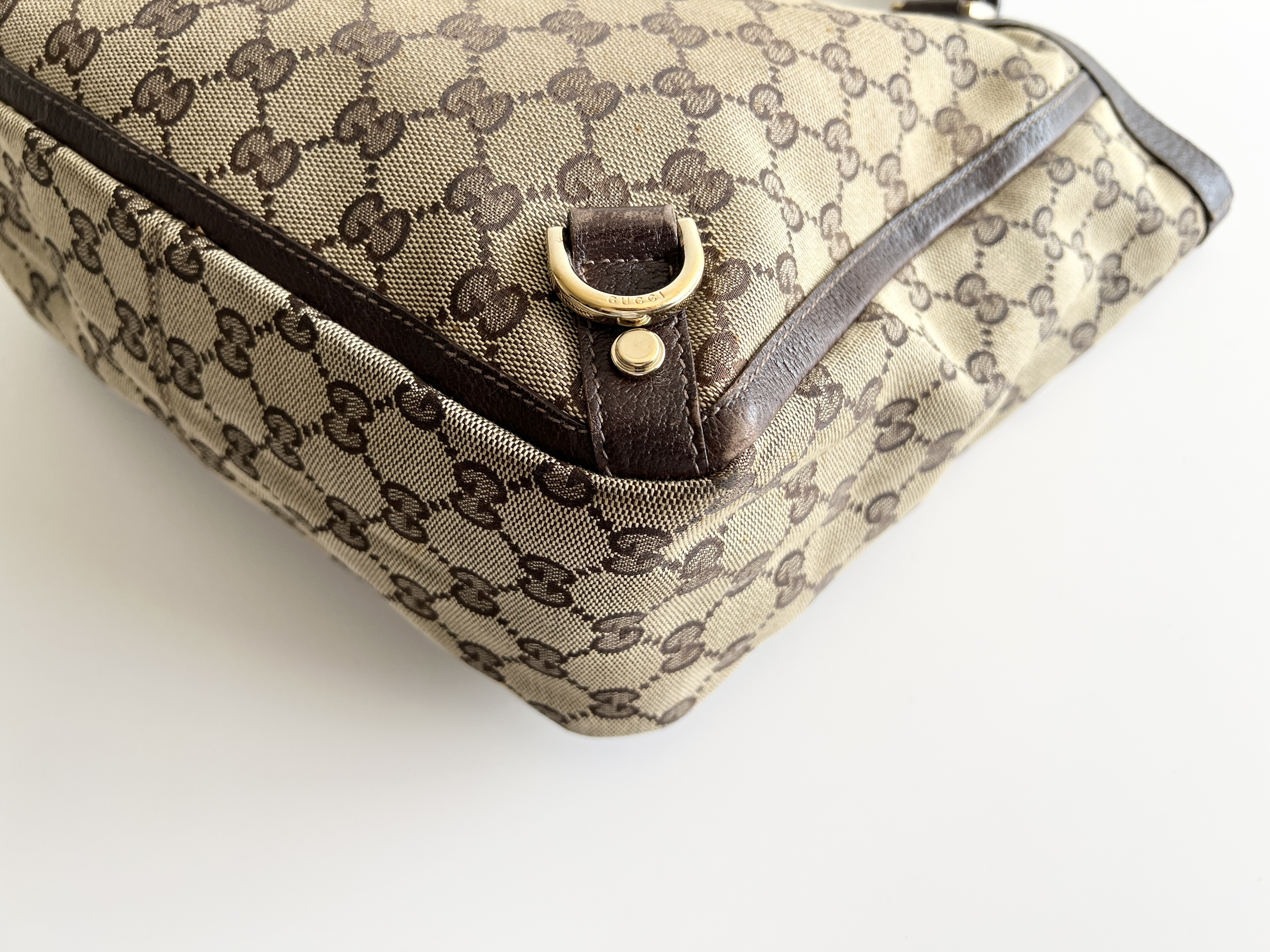 Abbey GG Logo Canvas Leather Handbag Tote Bag — view 10