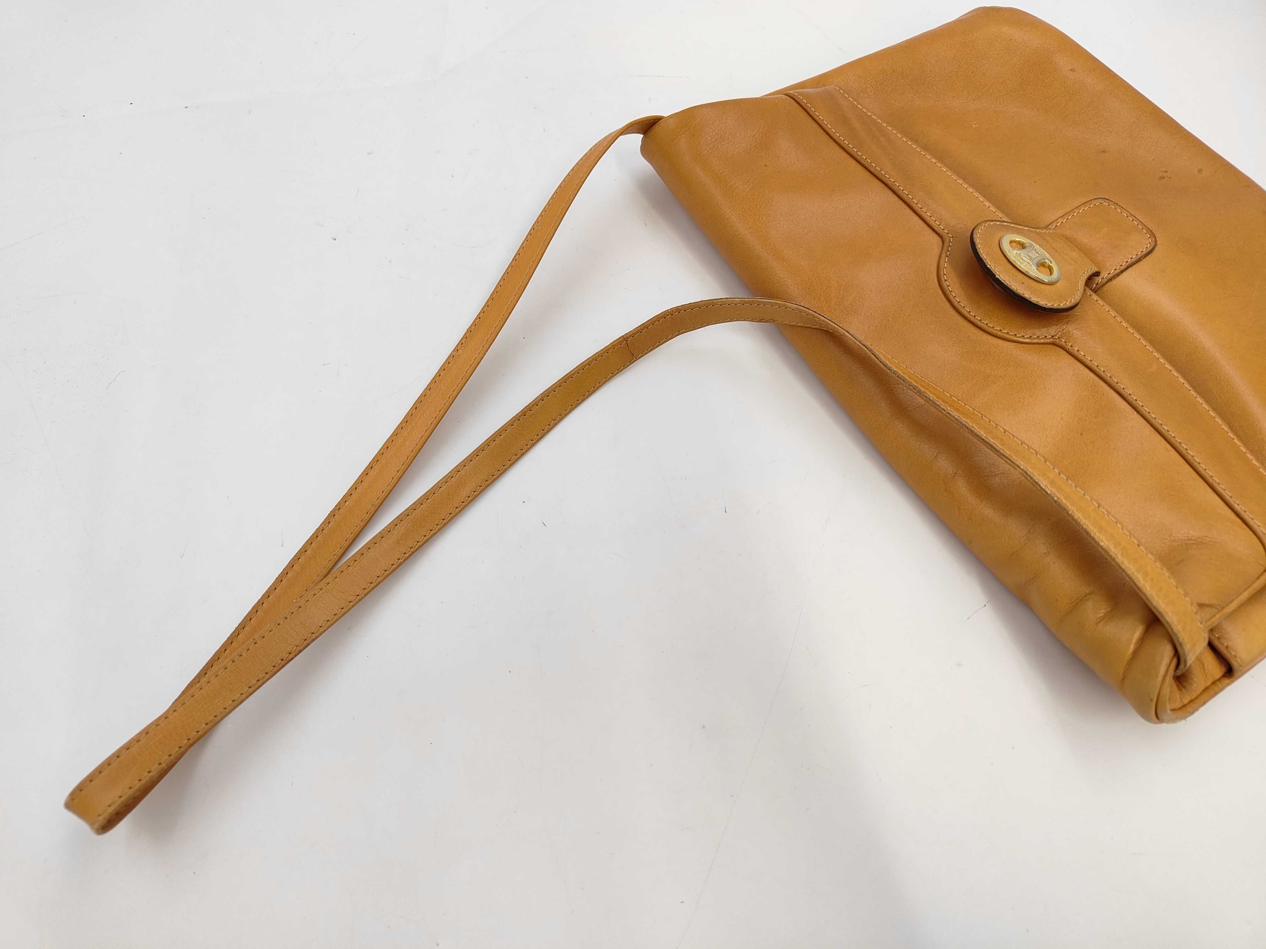 Triomphe Leather Shoulder Bag, Beige — view 5