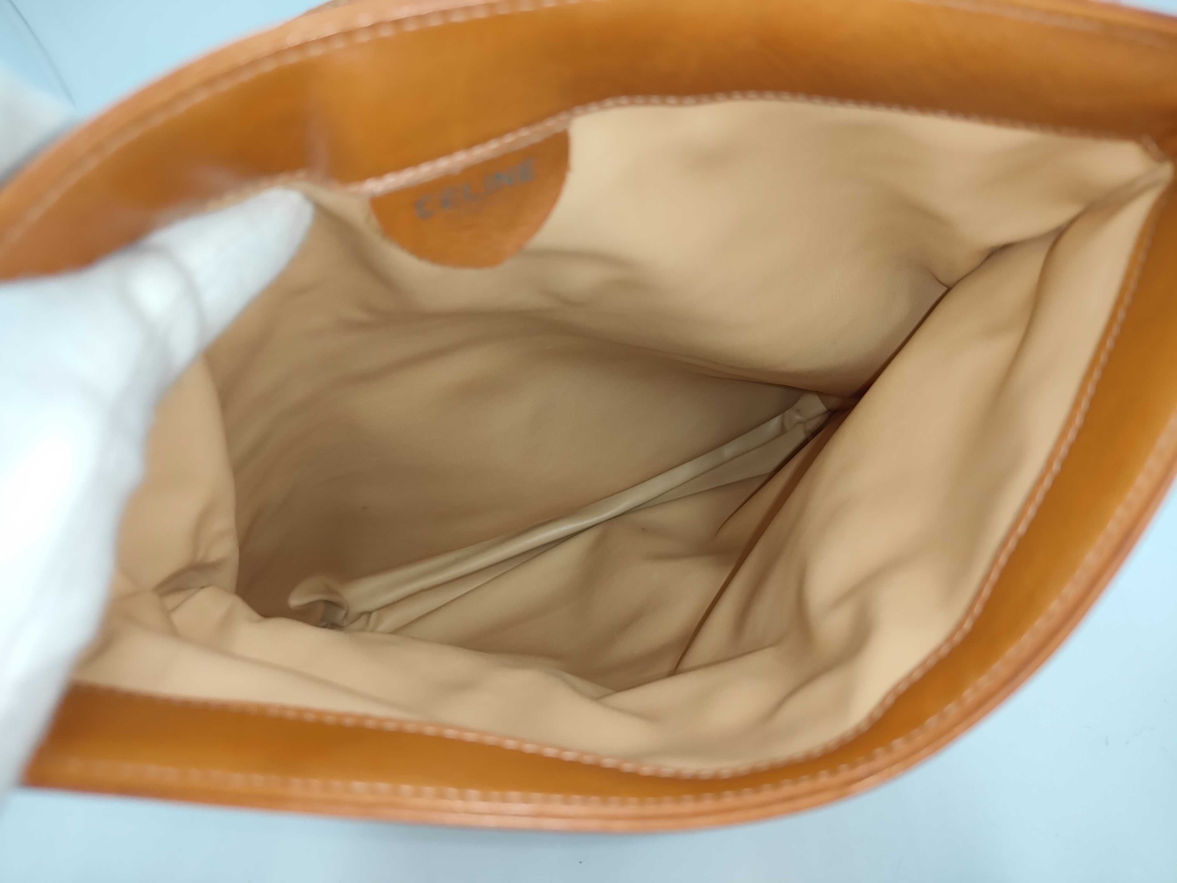 Triomphe Leather Shoulder Bag, Beige — view 9