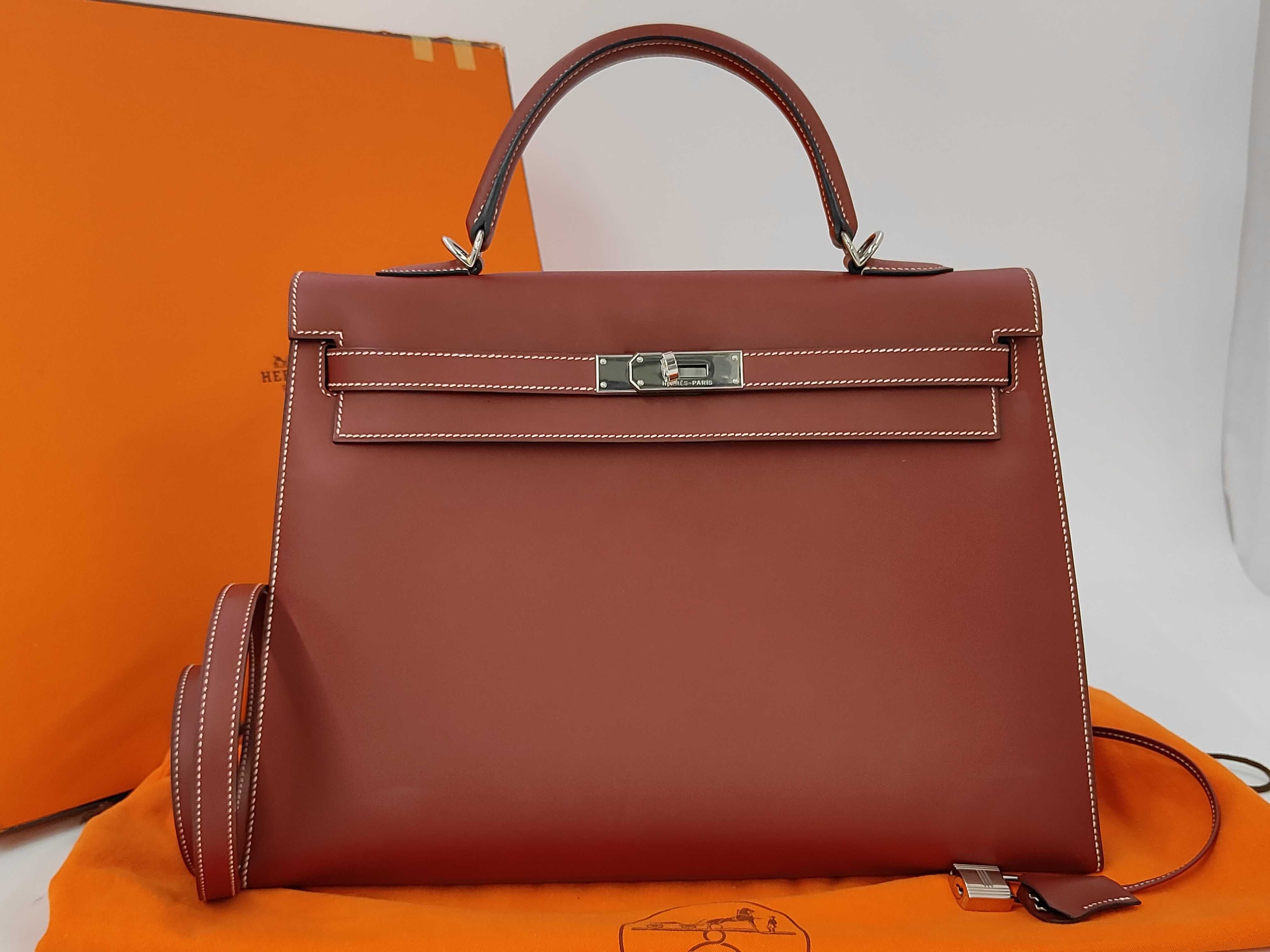 Chamonix Kelly 35 Rouge H Silver Hardware Strap Handbag