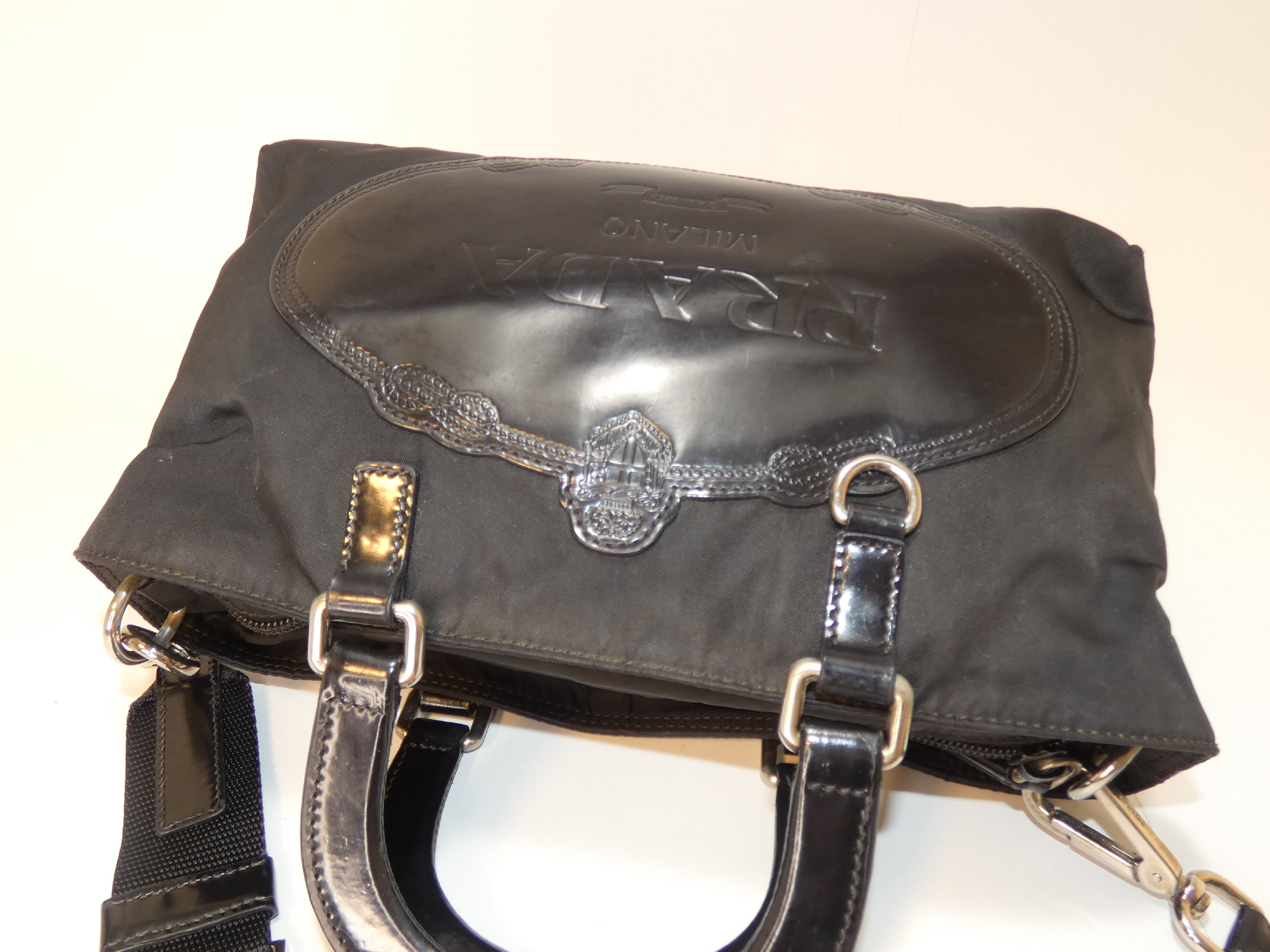 2-way Logo Jacquard Nylon Black Handbag — view 3