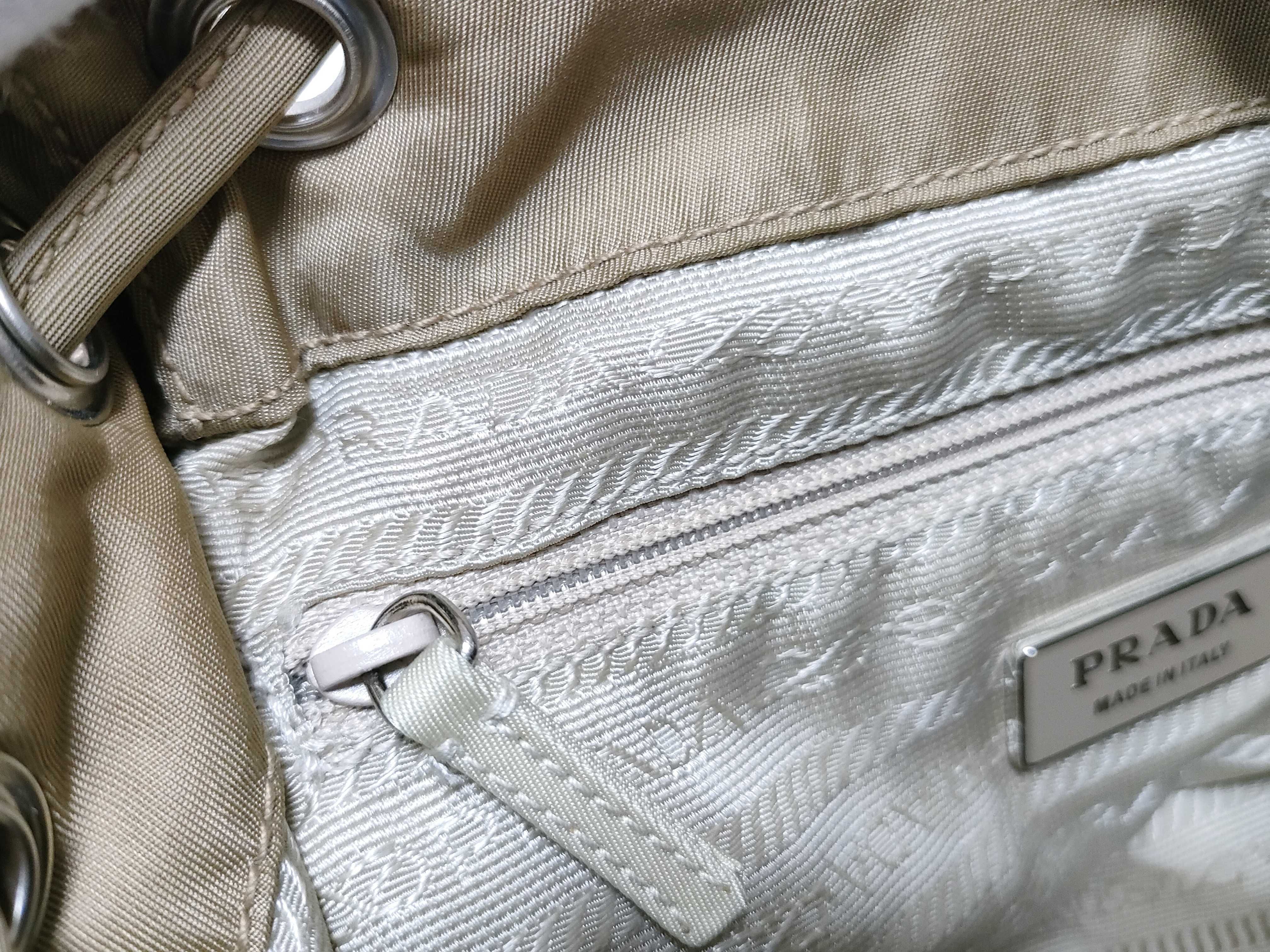 Nylon Backpack (Khaki Beige, Brown Leather) — view 11
