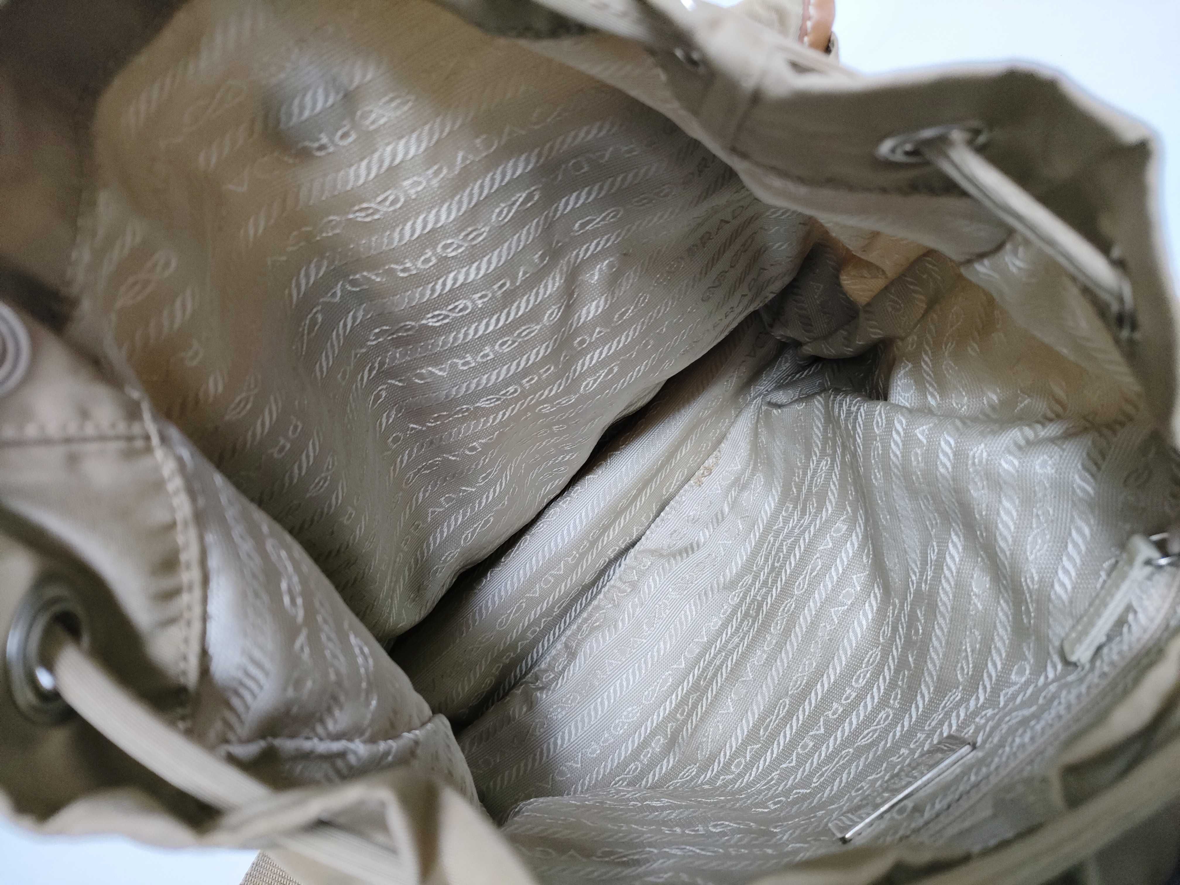 Nylon Backpack (Khaki Beige, Brown Leather) — view 12