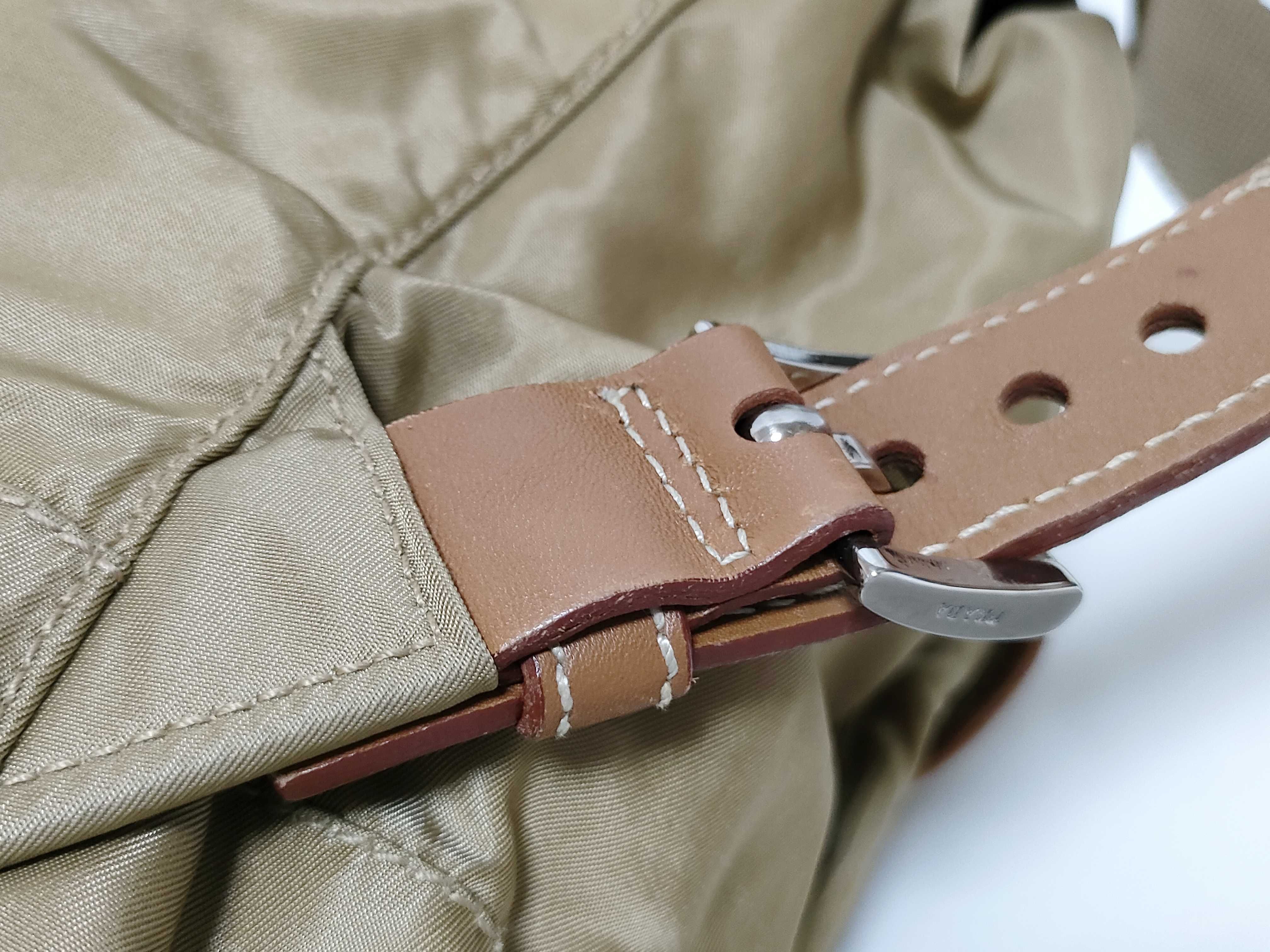 Nylon Backpack (Khaki Beige, Brown Leather) — view 5