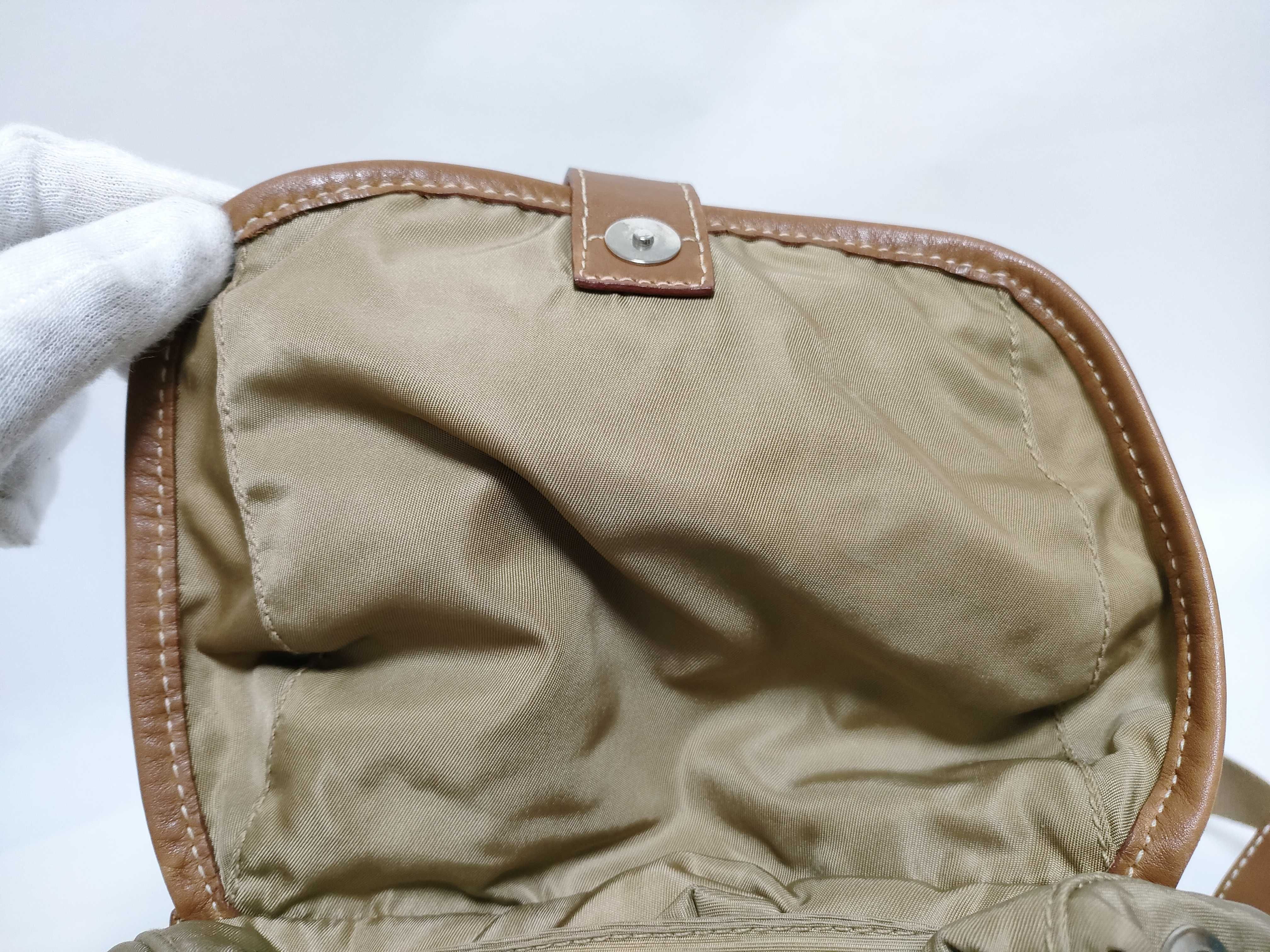 Nylon Backpack (Khaki Beige, Brown Leather) — view 9