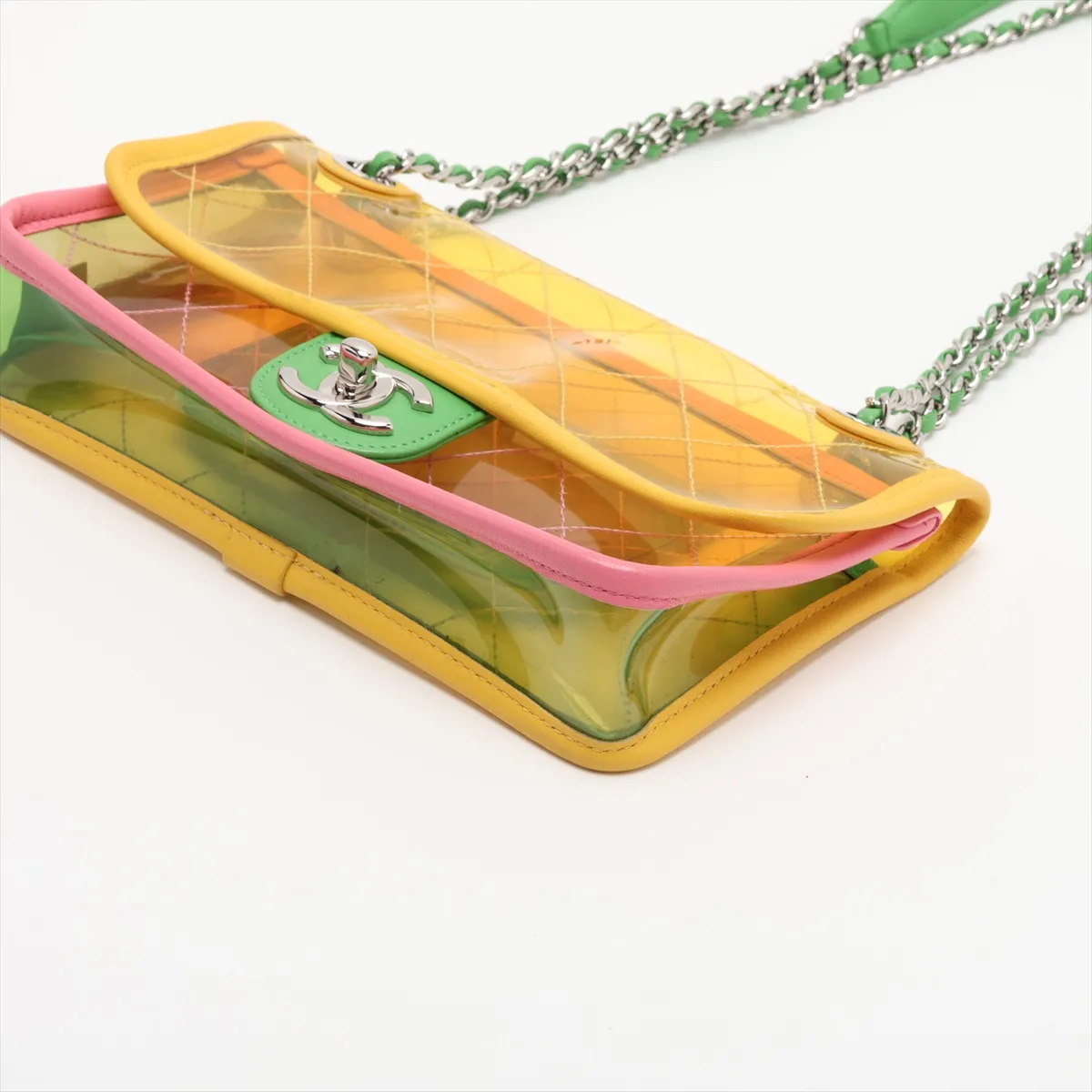Matelassé Vinyl Single Flap Double Chain Bag, Multicolor, Silver Hardware, 25897435 (Serial Number 25) — view 3